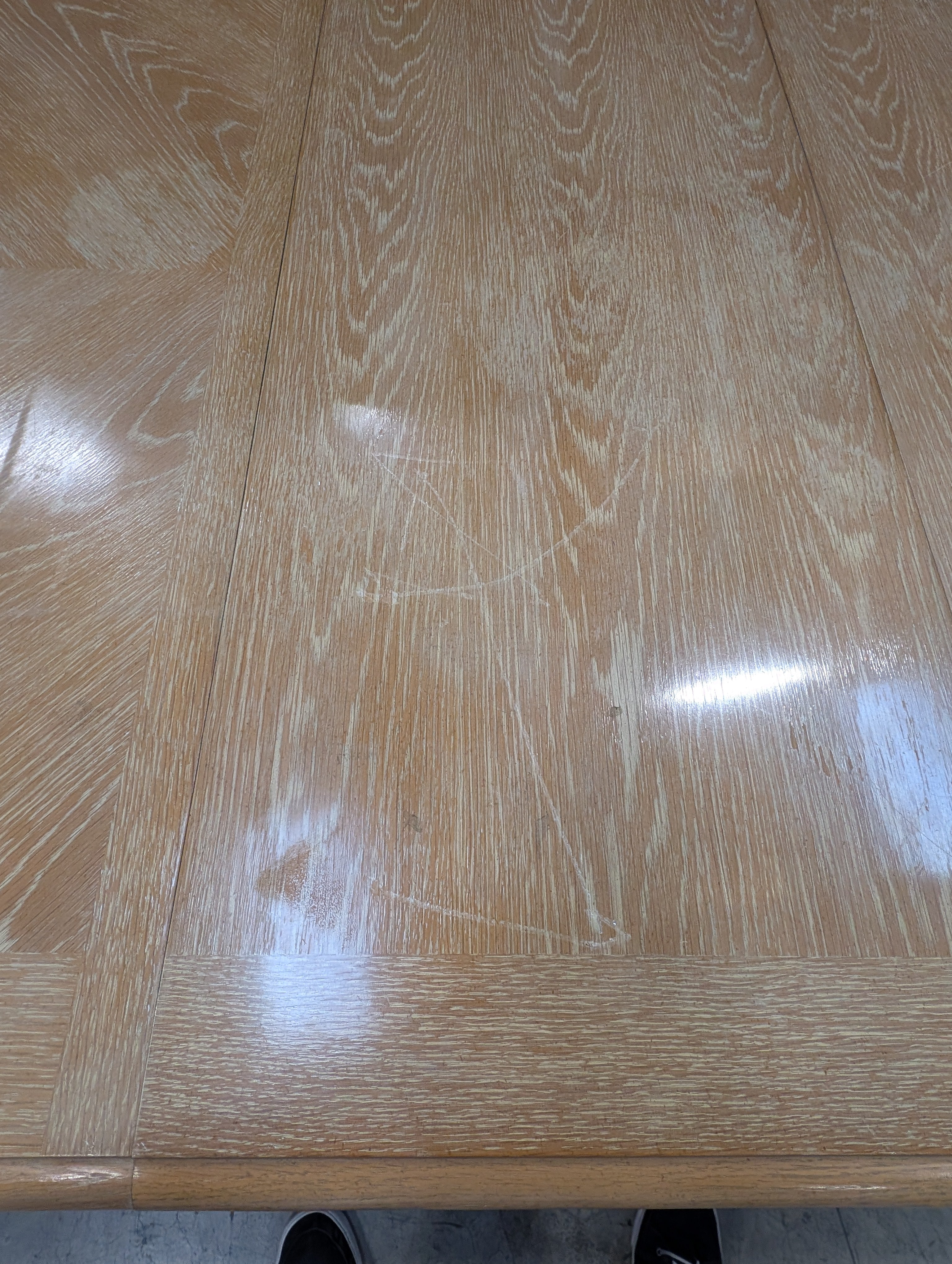 Rectangular Light Wood Dining Table with Sunburst Veneer Pattern