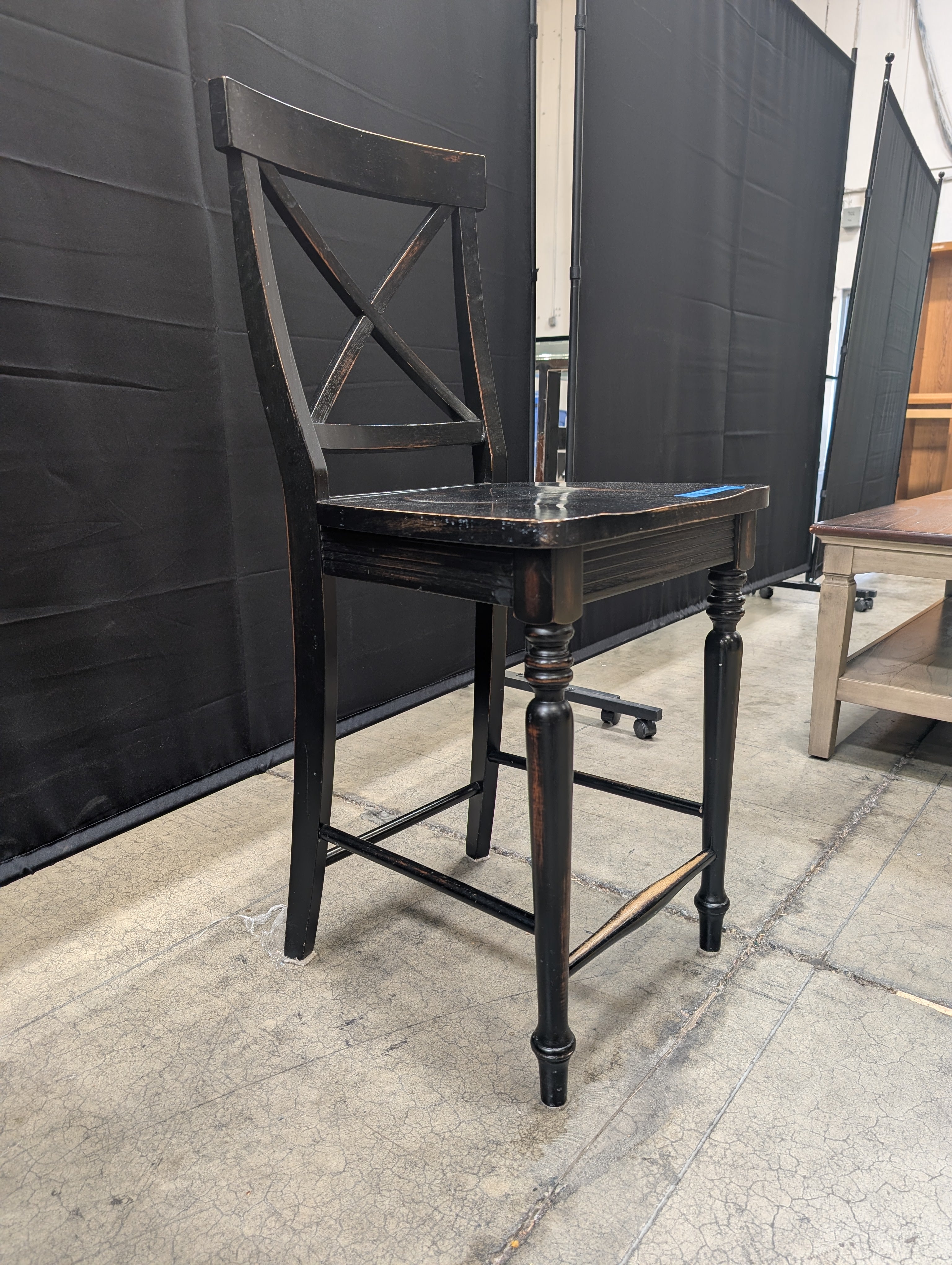 Farmhouse Crossback Wooden Barstool in Black Wood