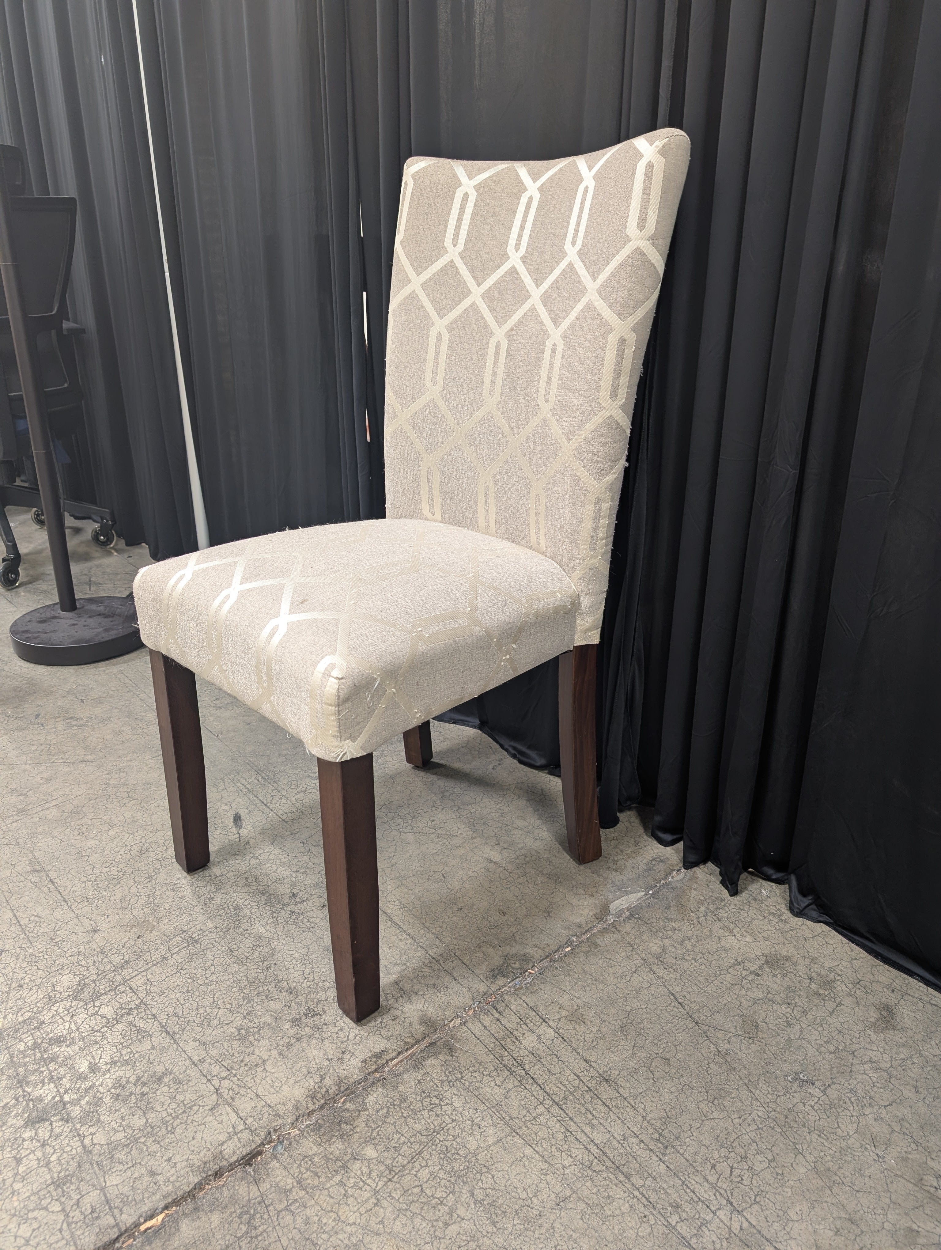Grey Geometric Trellis Dining Chair in Fabric