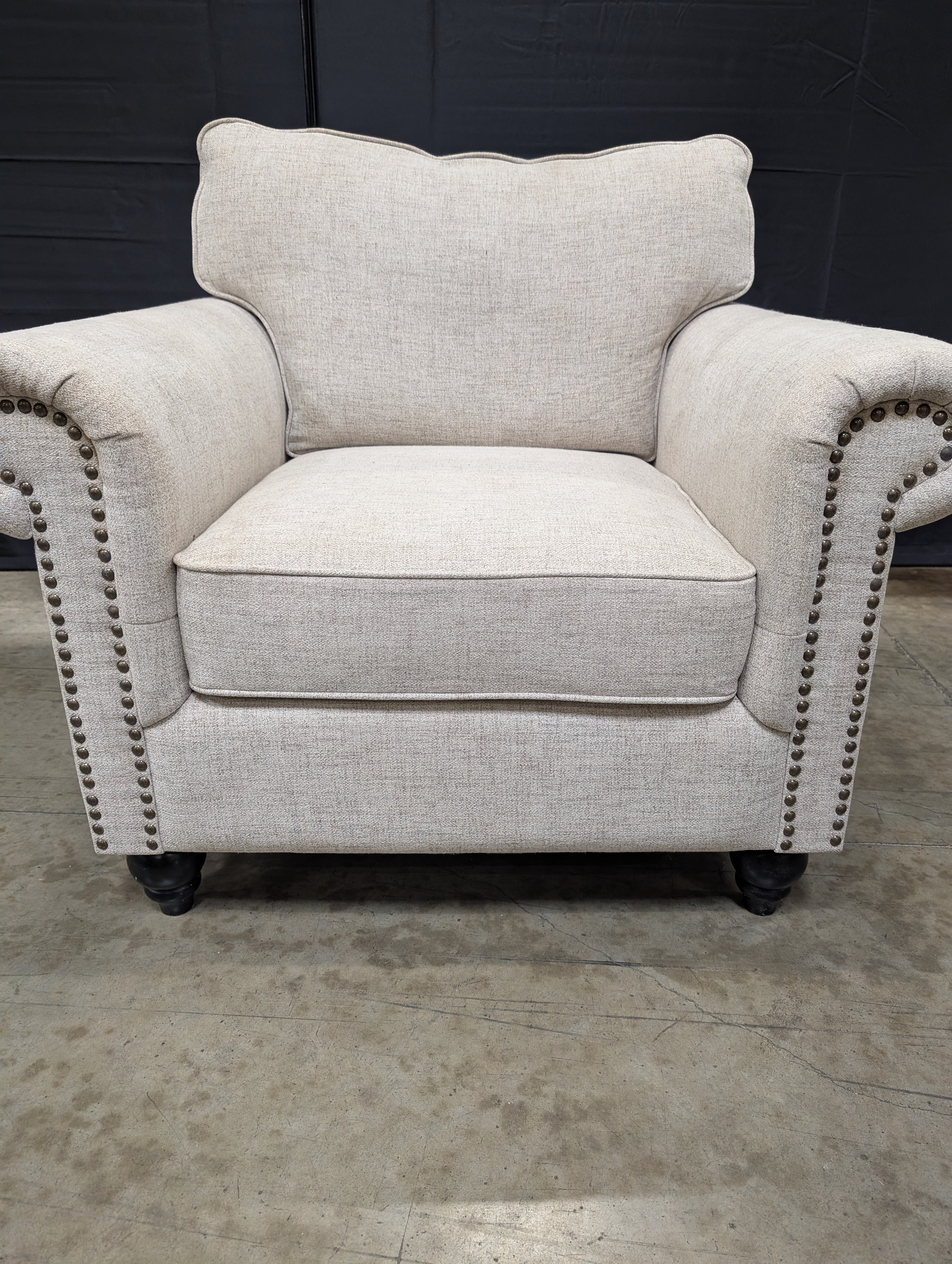 Textured Fabric Rolled Arm Accent Chair with Nailhead Trim