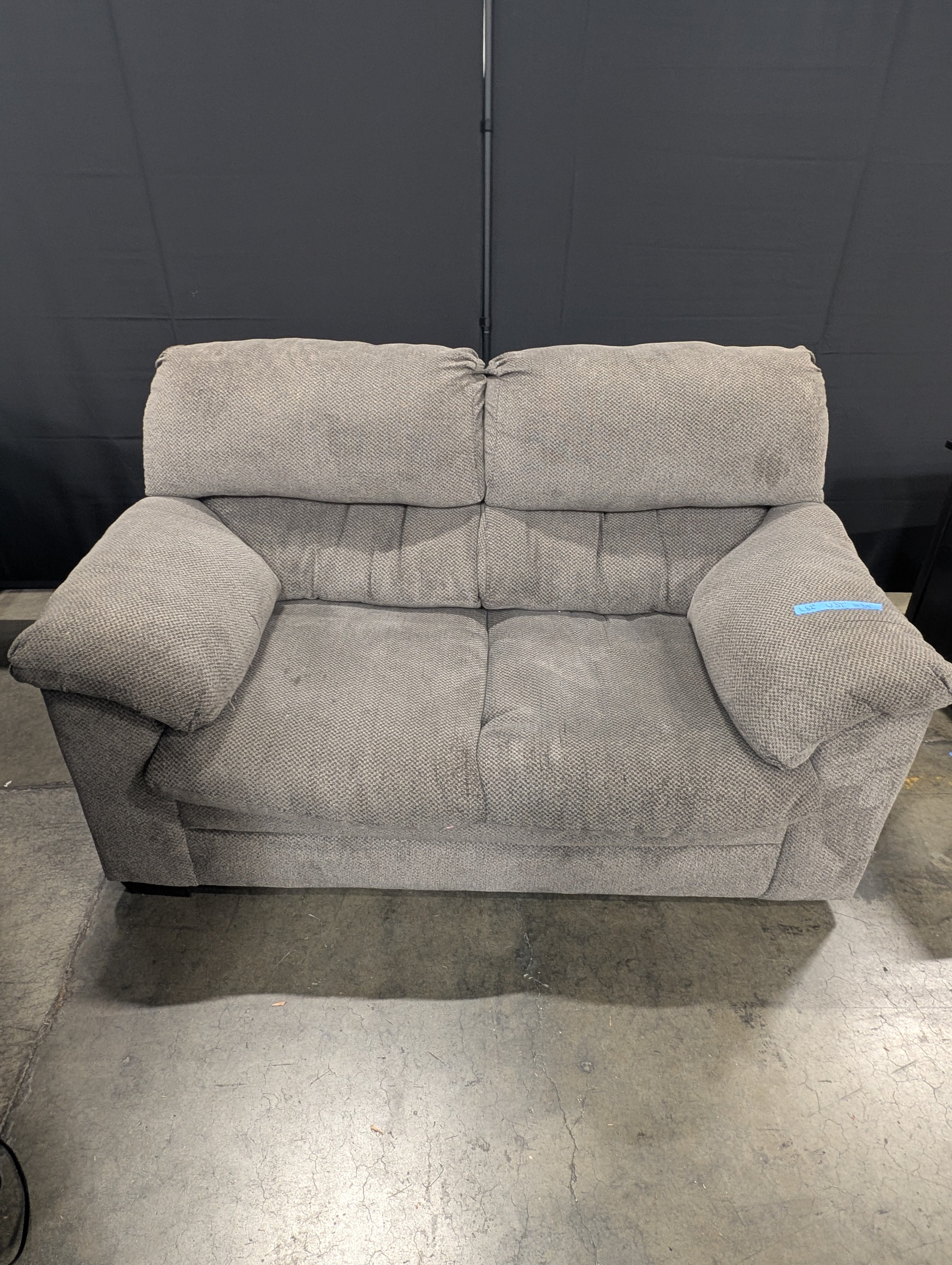 Plush Grey Fabric Two-Seater Sofa with Accent Pillows