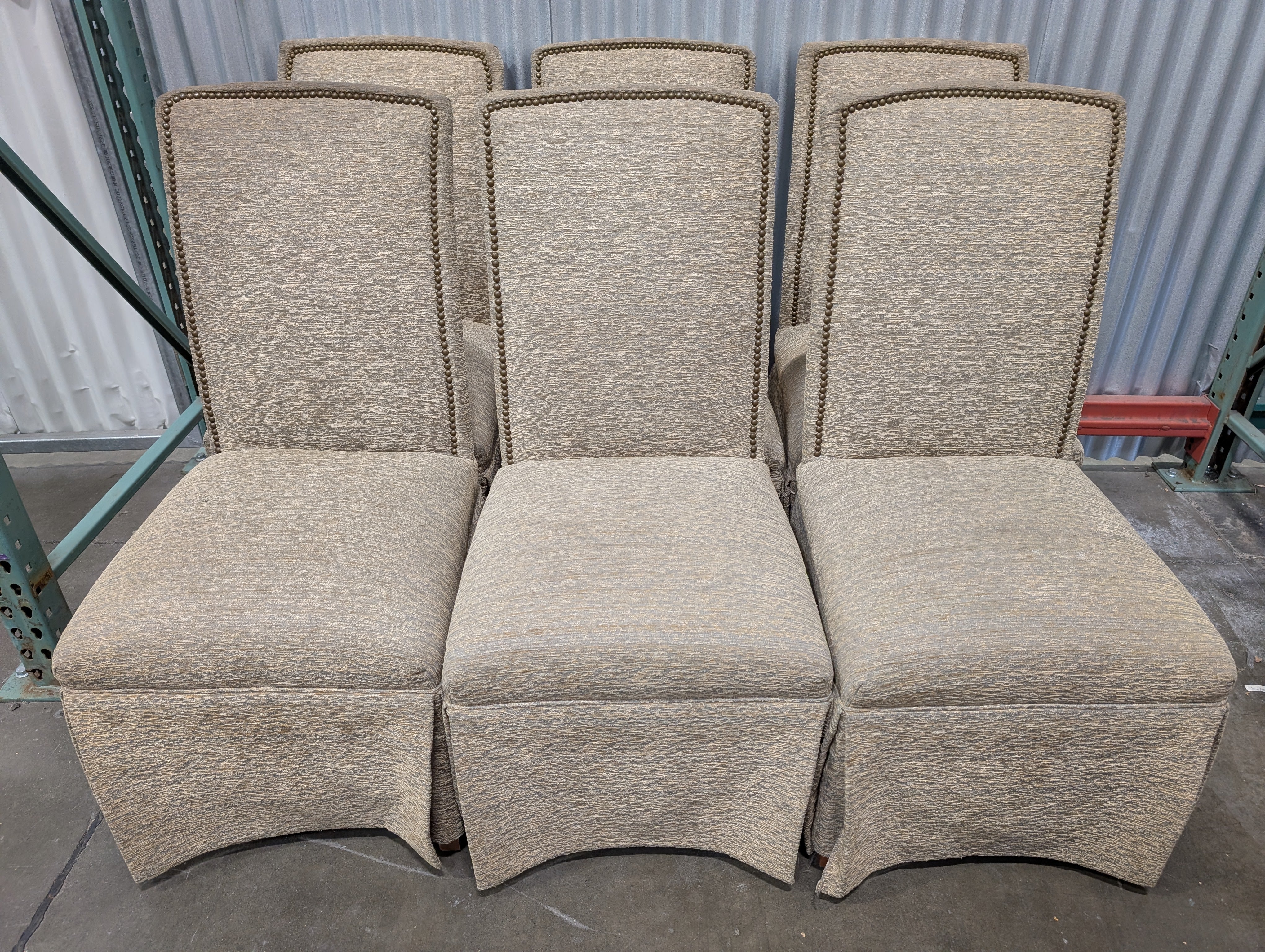 Set of Six- Textured Upholstered Dining Chair with Nailhead Trim