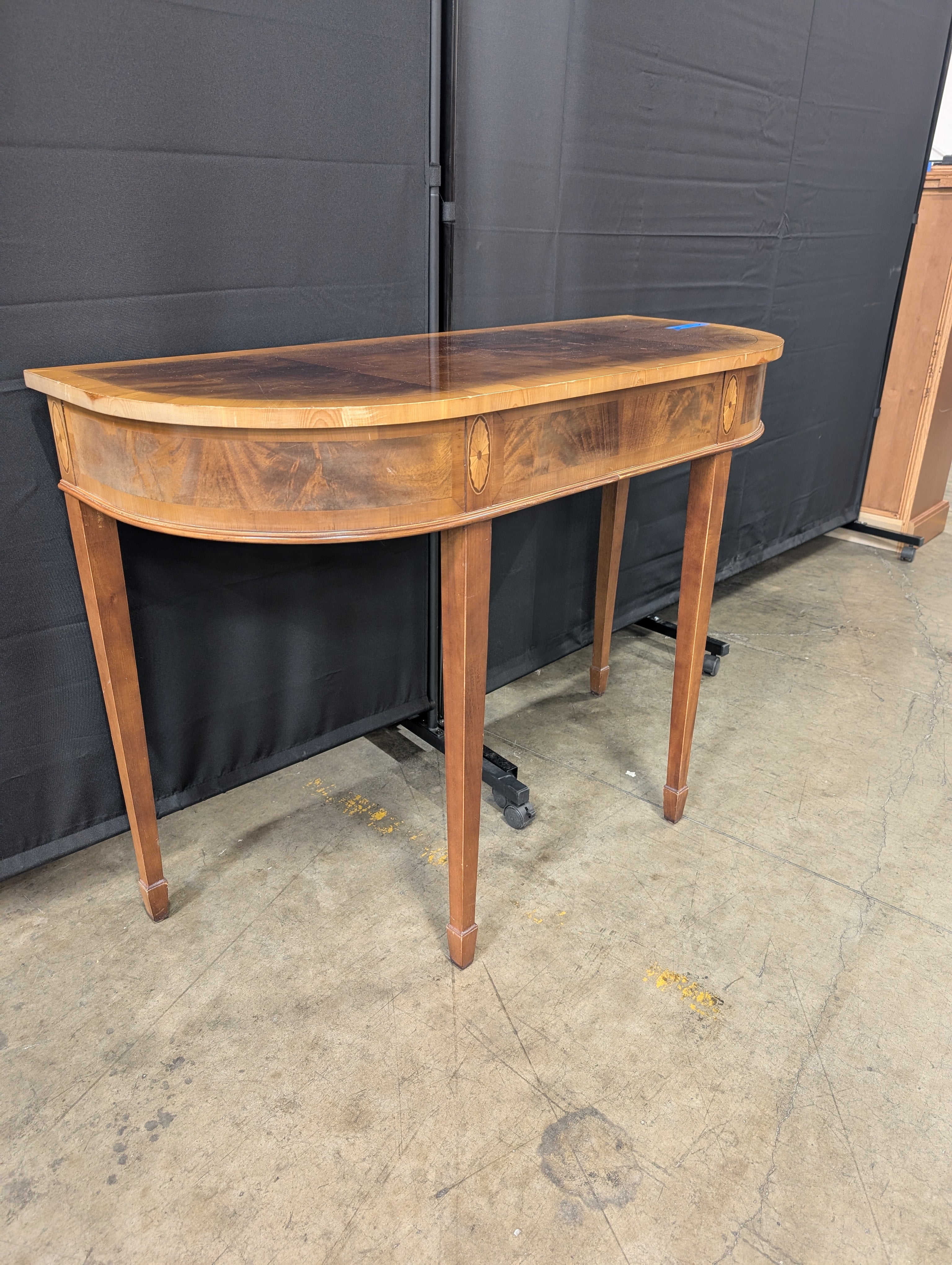 Dark Wood Half-Moon Console Table with Inlay