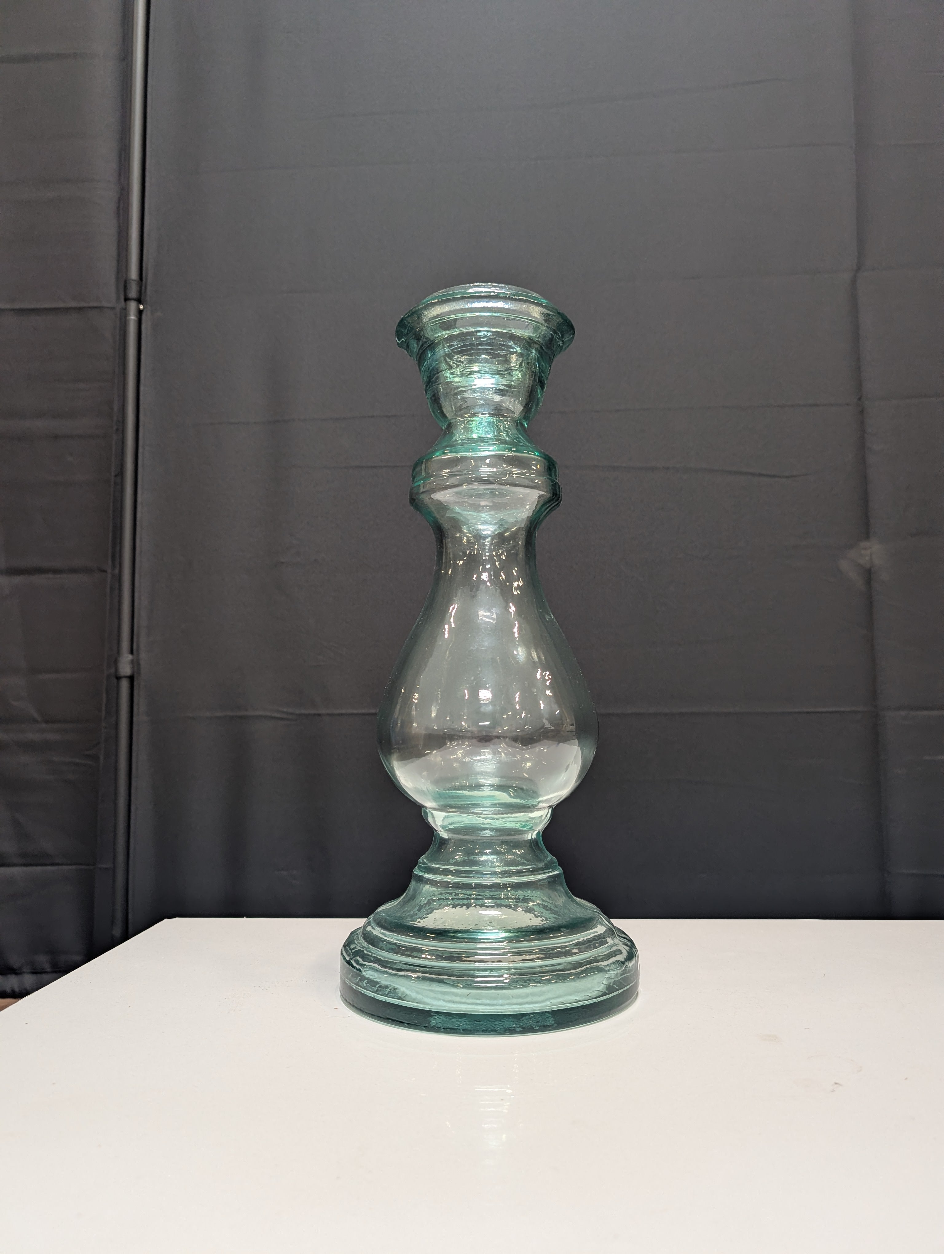 Stacked Aqua Tinted Glass Candlestick Holder