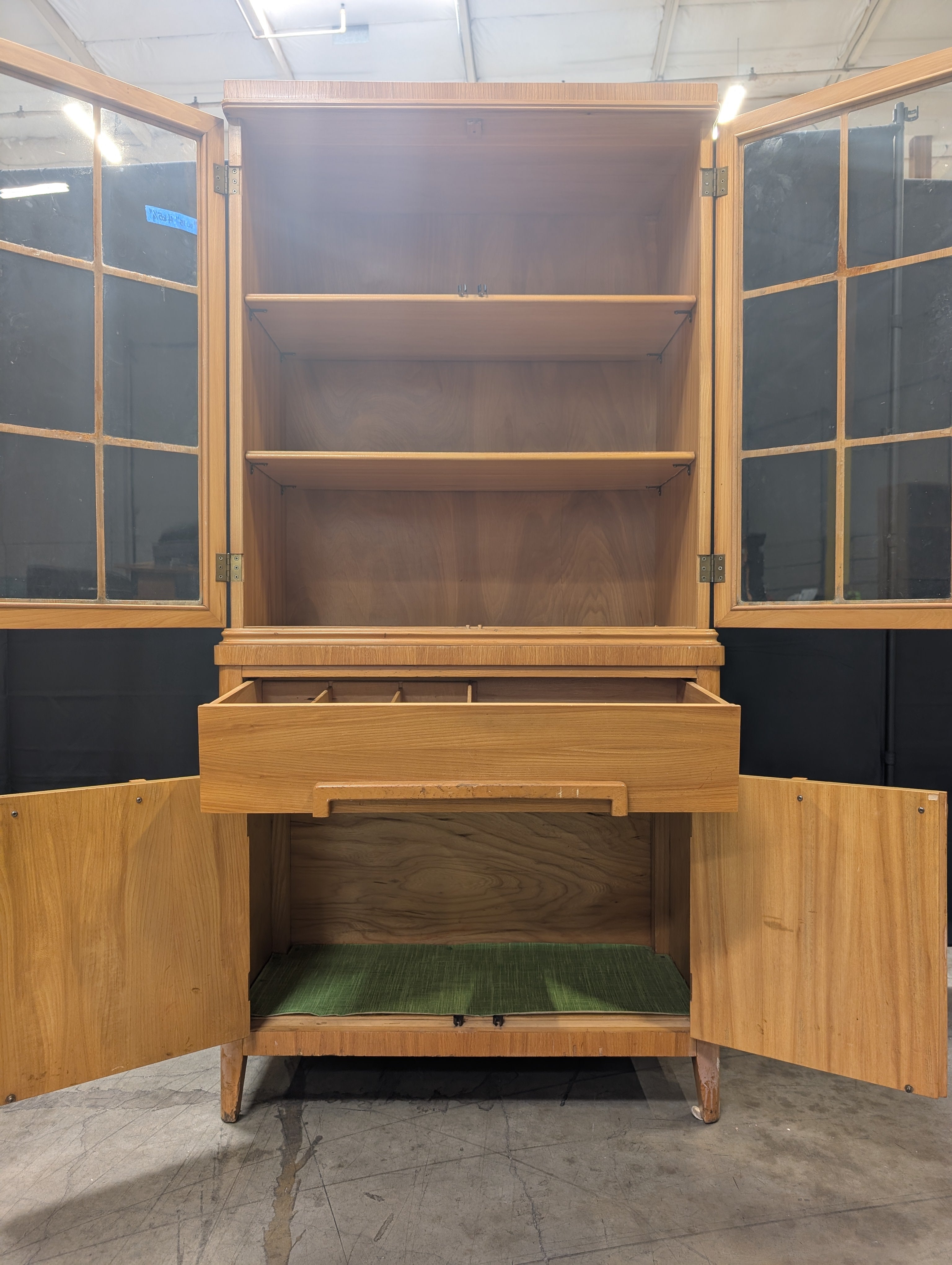 Hardwood Display Cabinet with Glass Doors and Storage