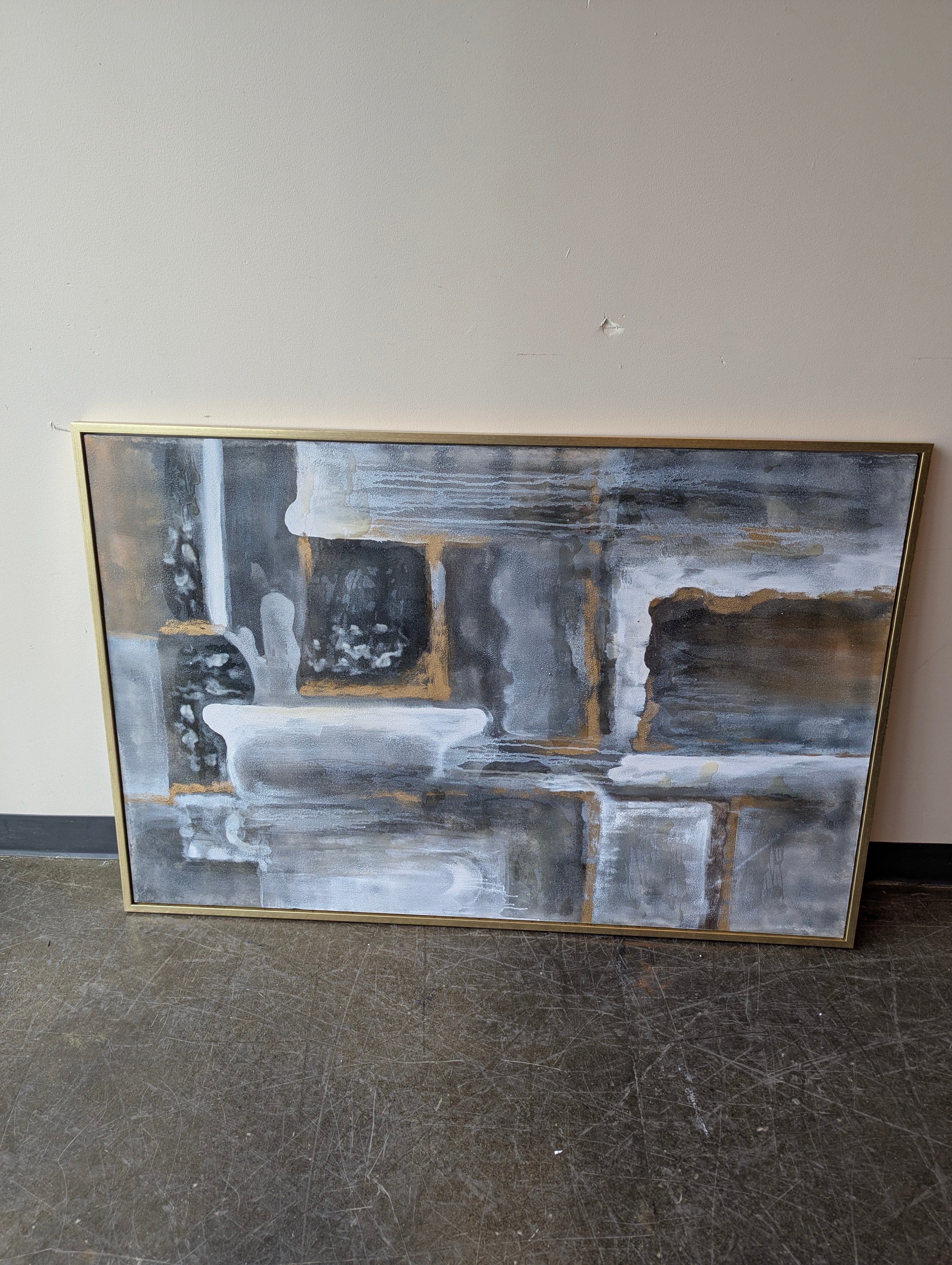 Abstract Gold and Grey Textured Wall Art with Gold Frame