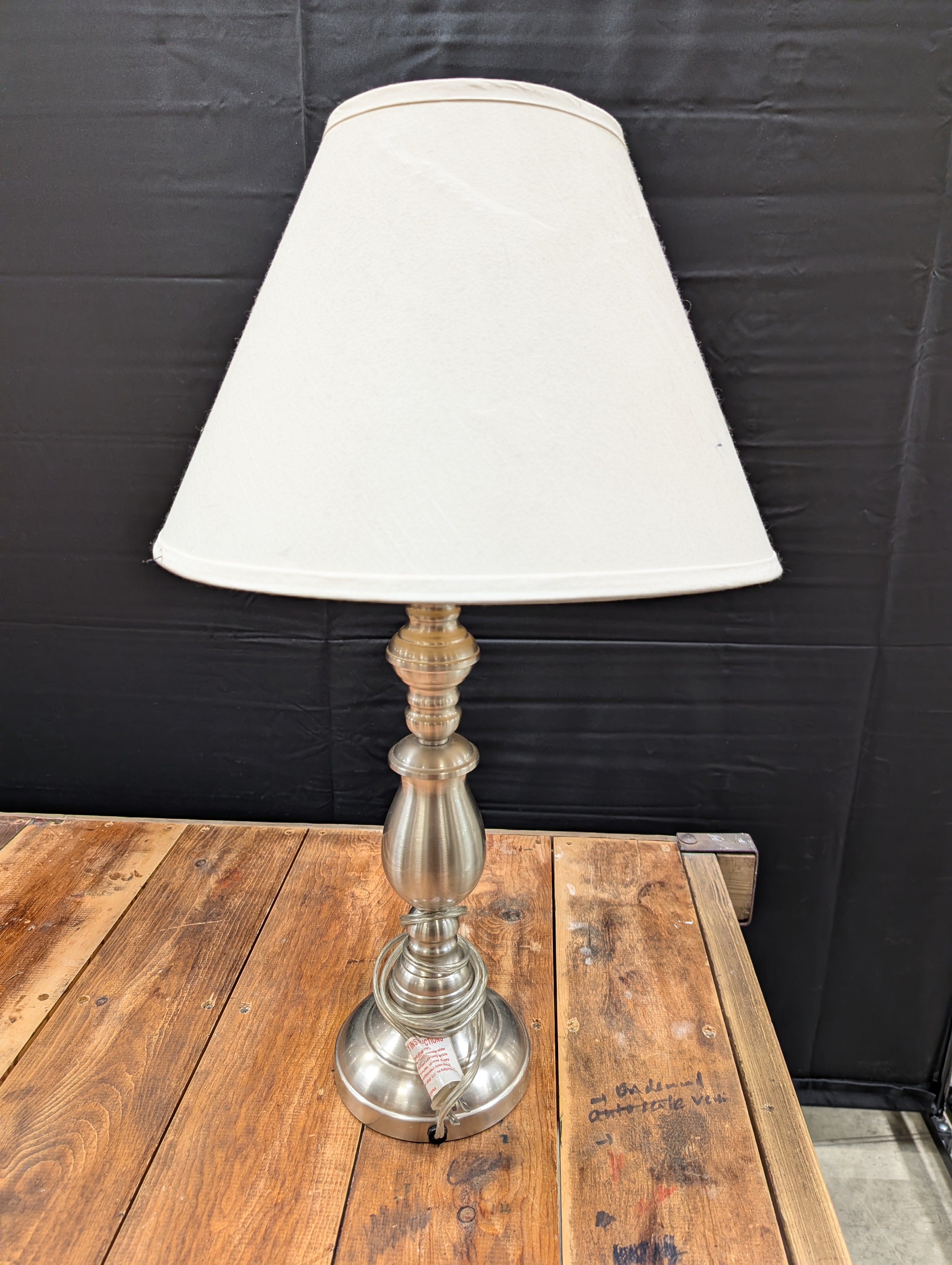 Halfinger Brushed Silver Tone Table Lamp with White Fabric Conical Shade