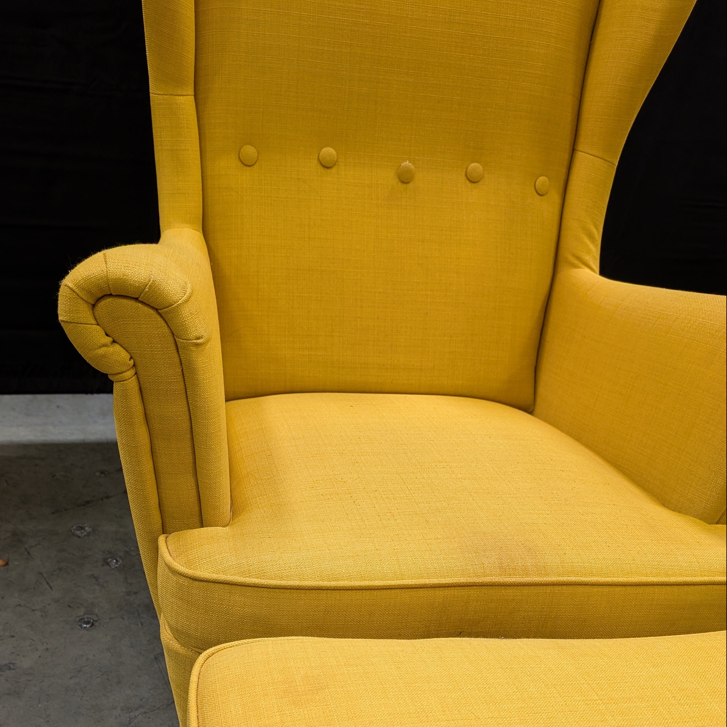 Vibrant Yellow Ikea Wingback Armchair and Ottoman Set