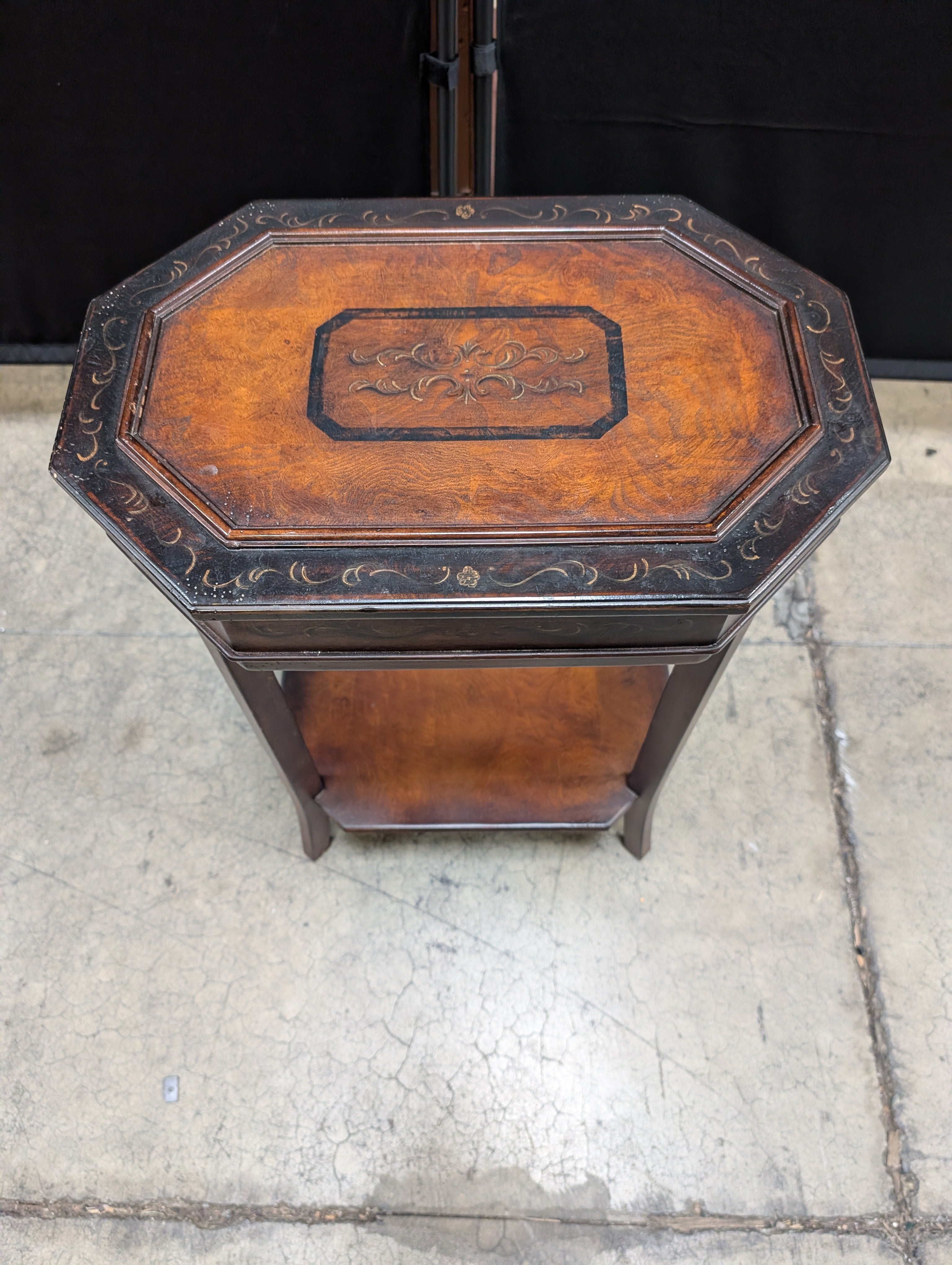 Octagonal Accent Table with Inlaid Wood Top