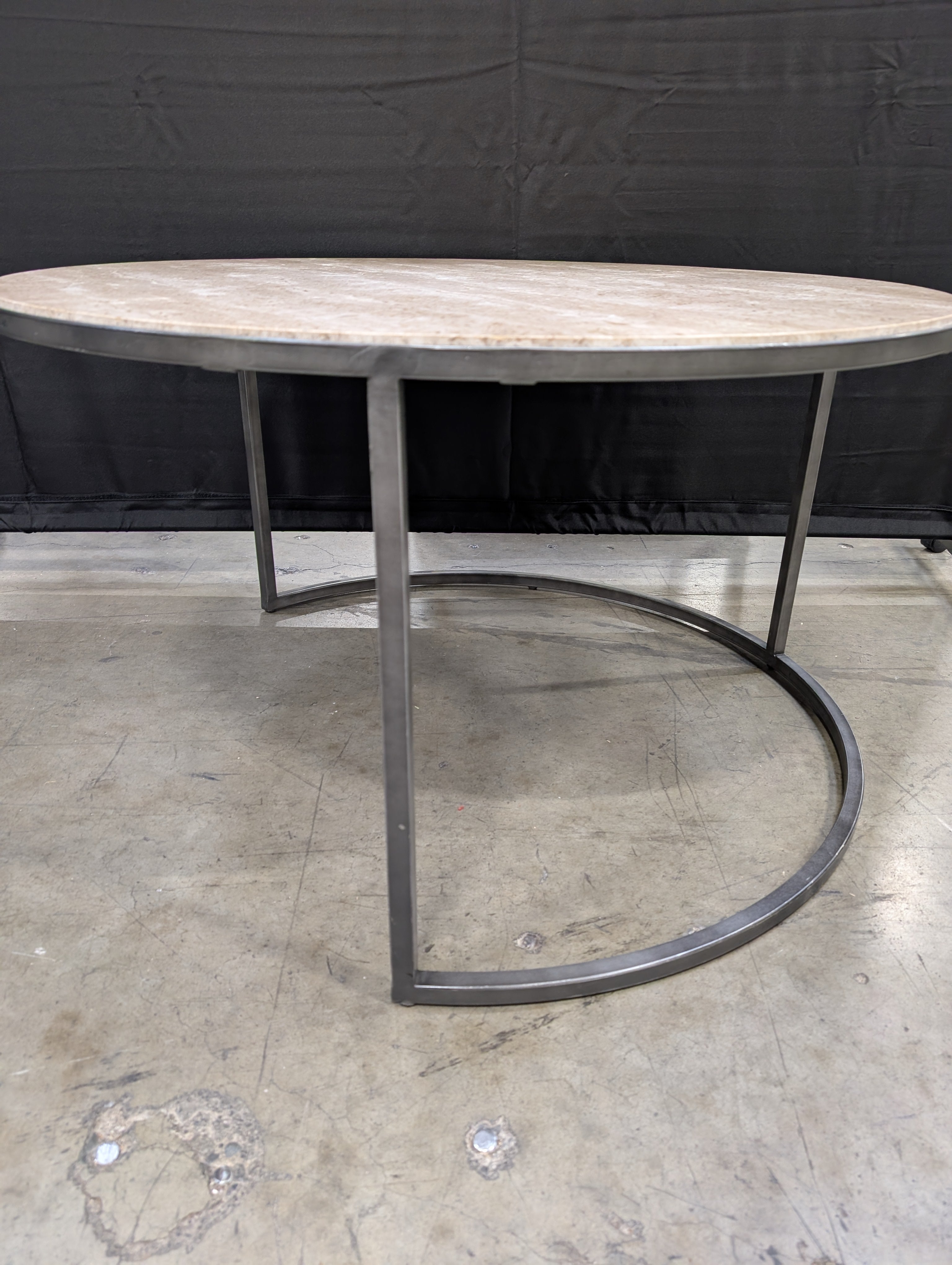 Modern Oval Stone Top Coffee Table with Dark Metal Base