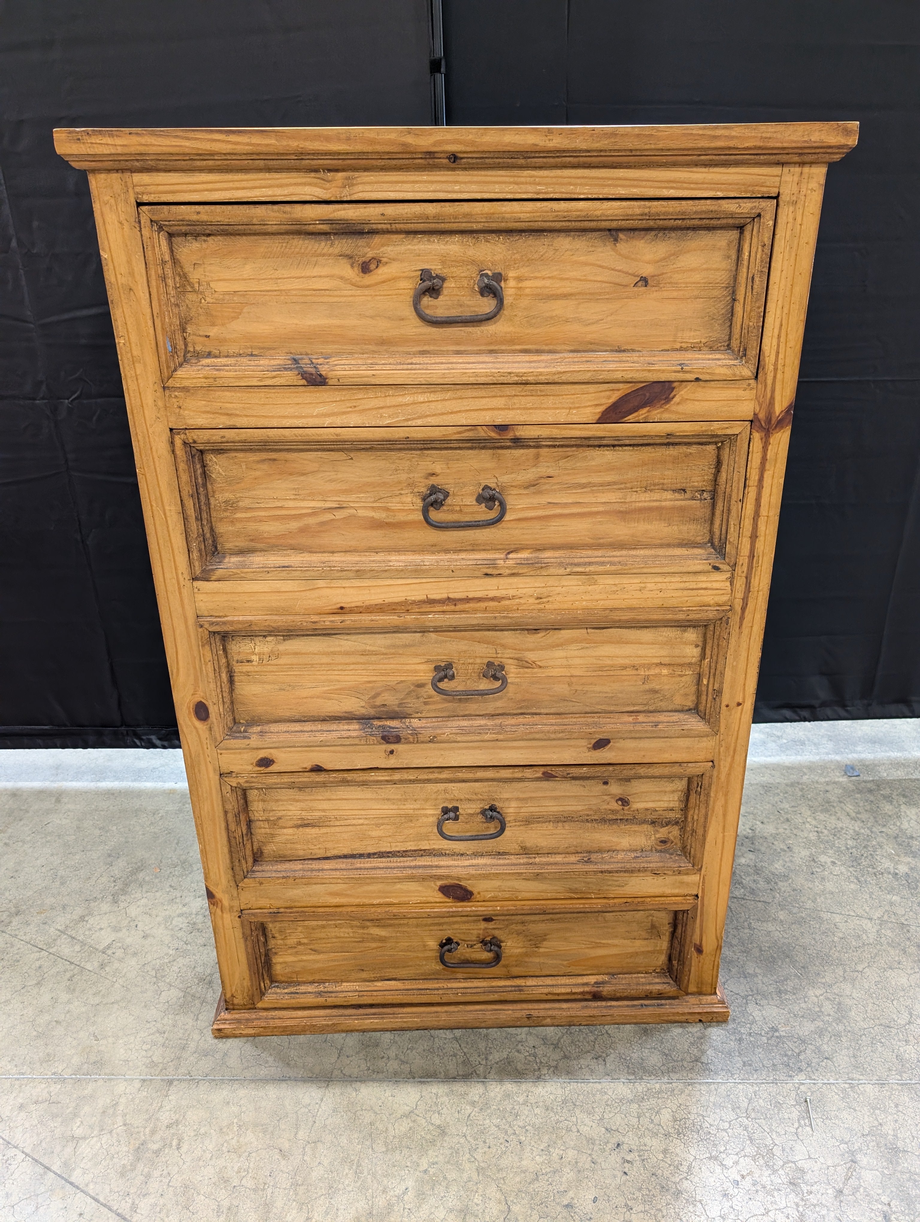 Rustic Pine Wood Five-Drawer Chest