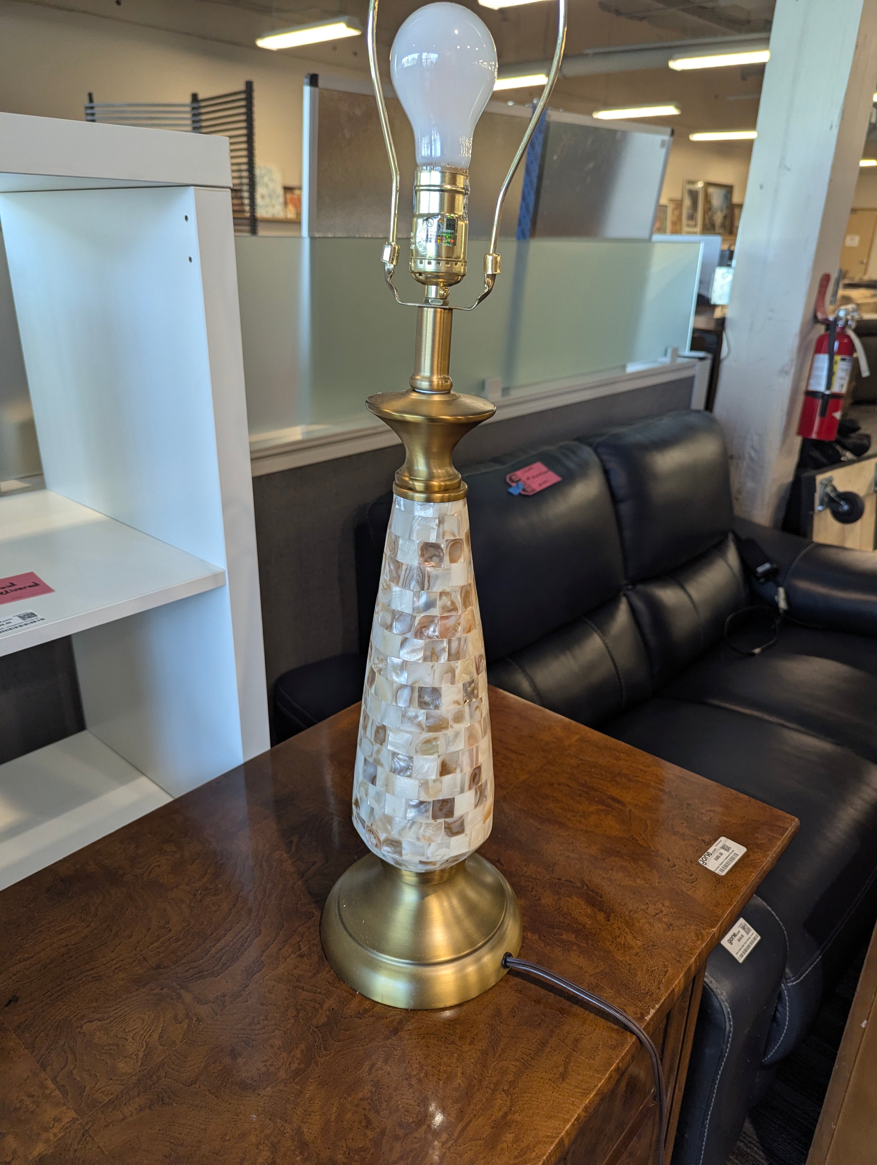 Artisan Shell Tile Conical Table Lamp with Brass Accents