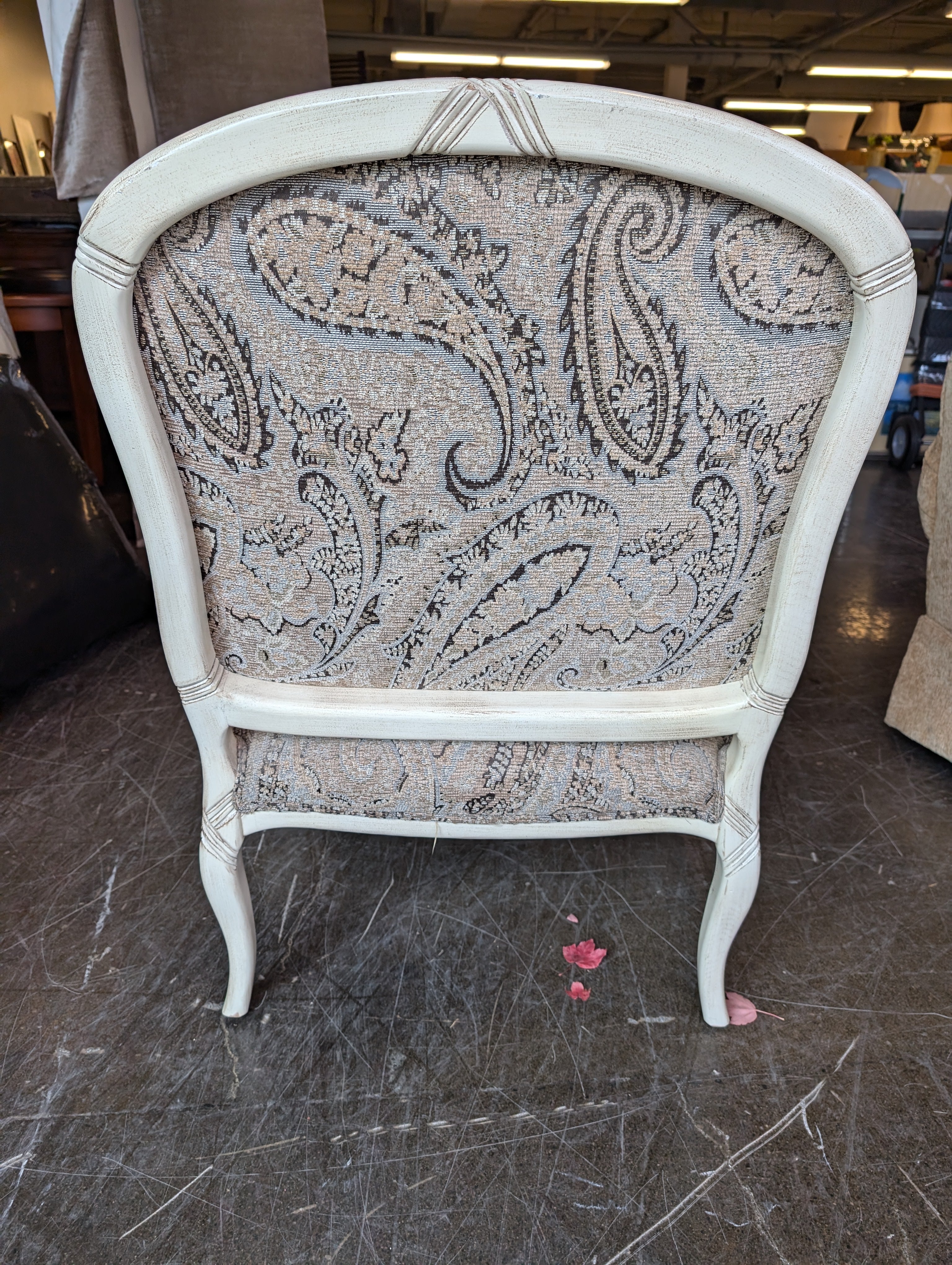 Vintage Style Cream Wood Frame Accent Chair with Paisley Upholstery