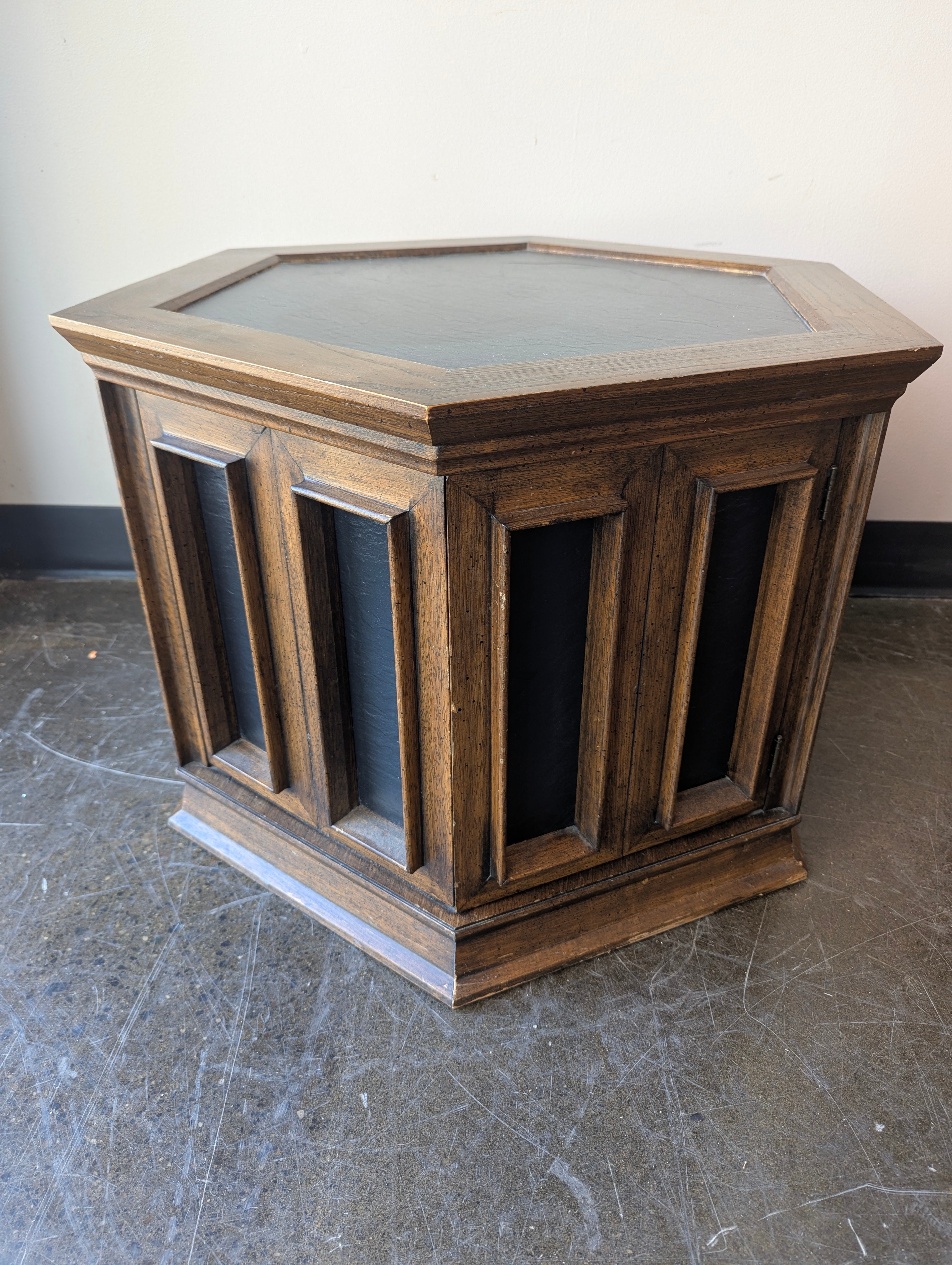 Hexagonal Wood Accent Table with Paneled Sides