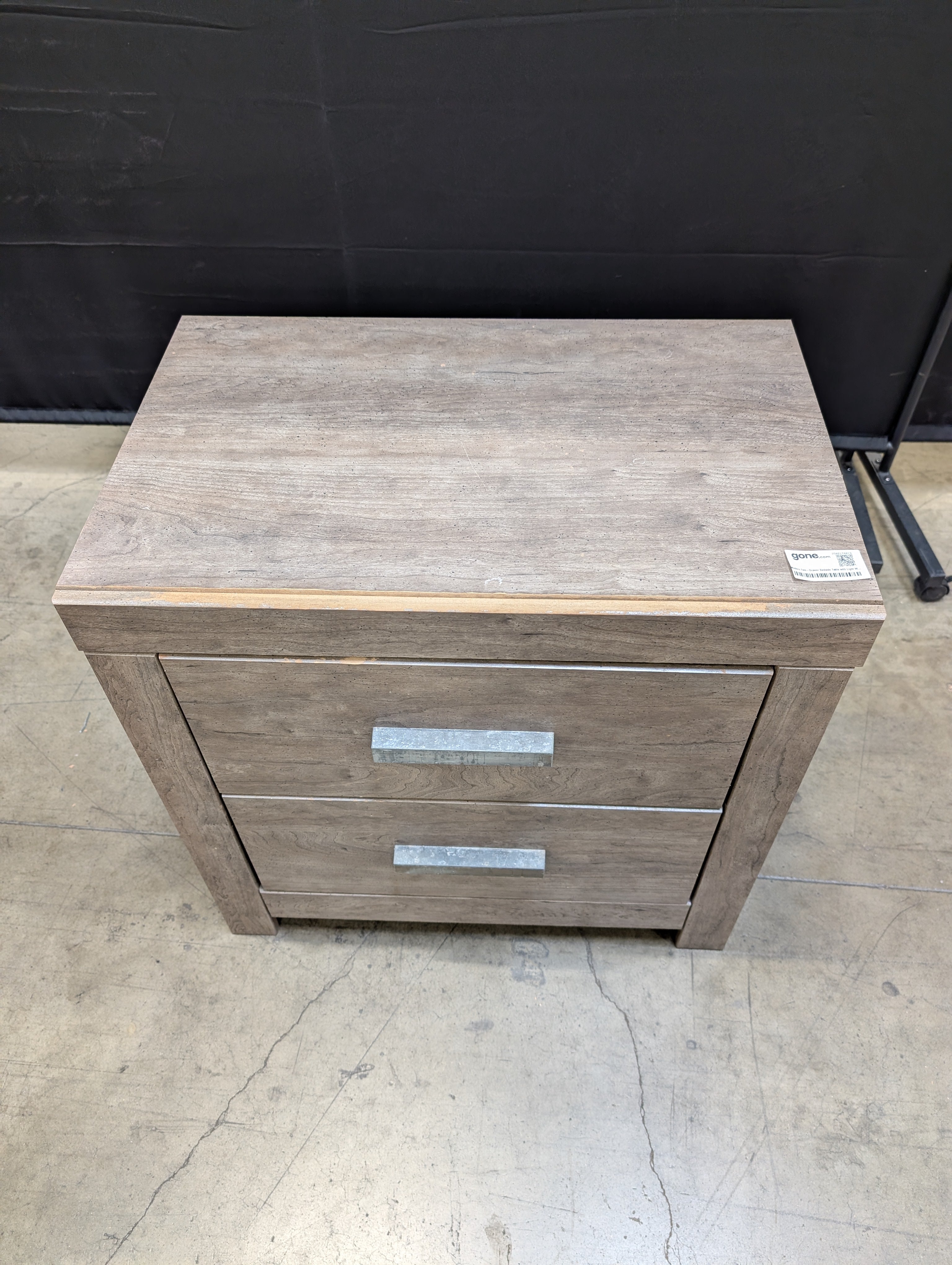 Modern Two-Drawer Bedside Table with Light Wood Grain Finish