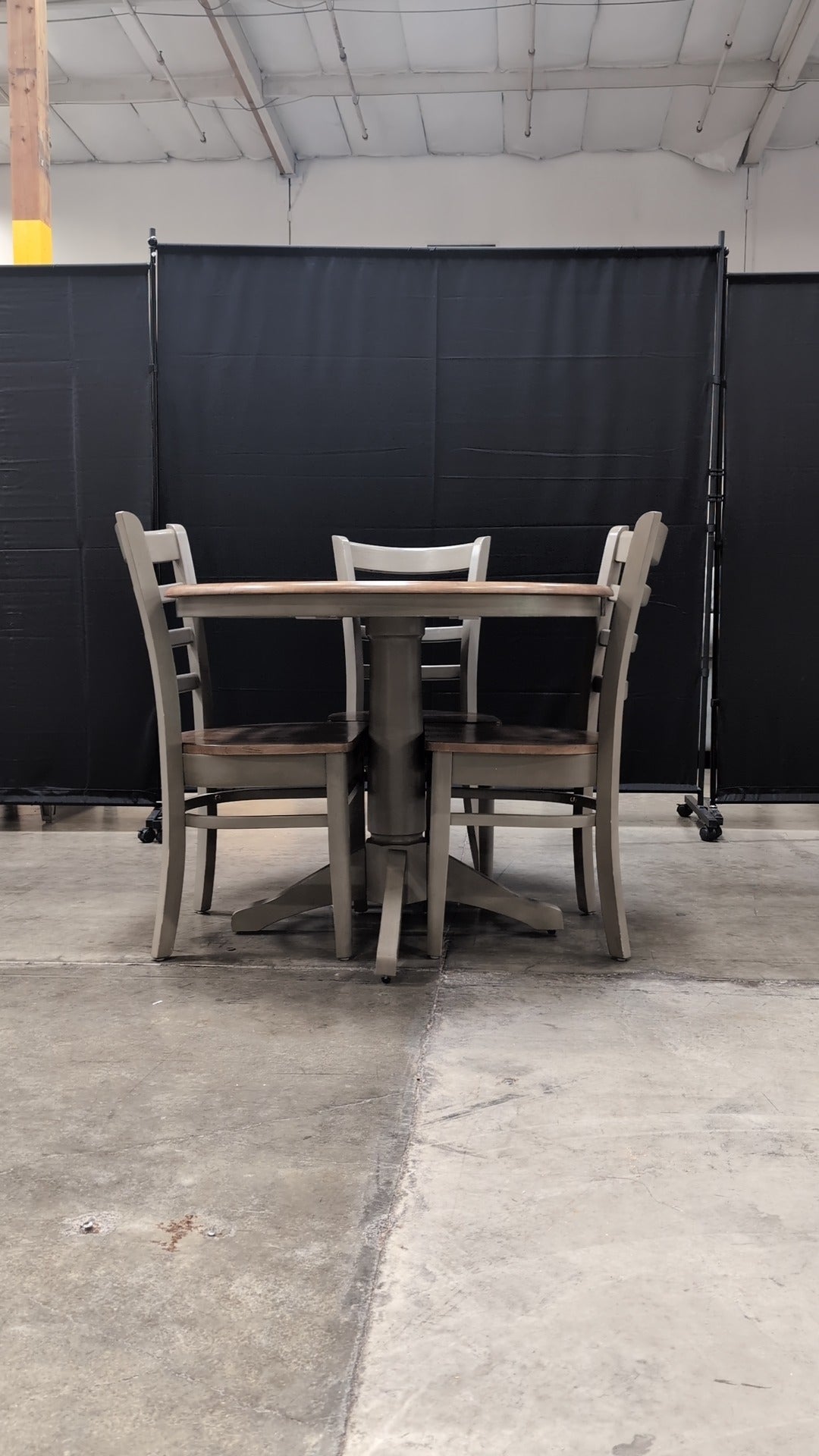 Space-Saving Drop-Leaf Dining Table with Three Two-Tone Ladder-Back Chairs