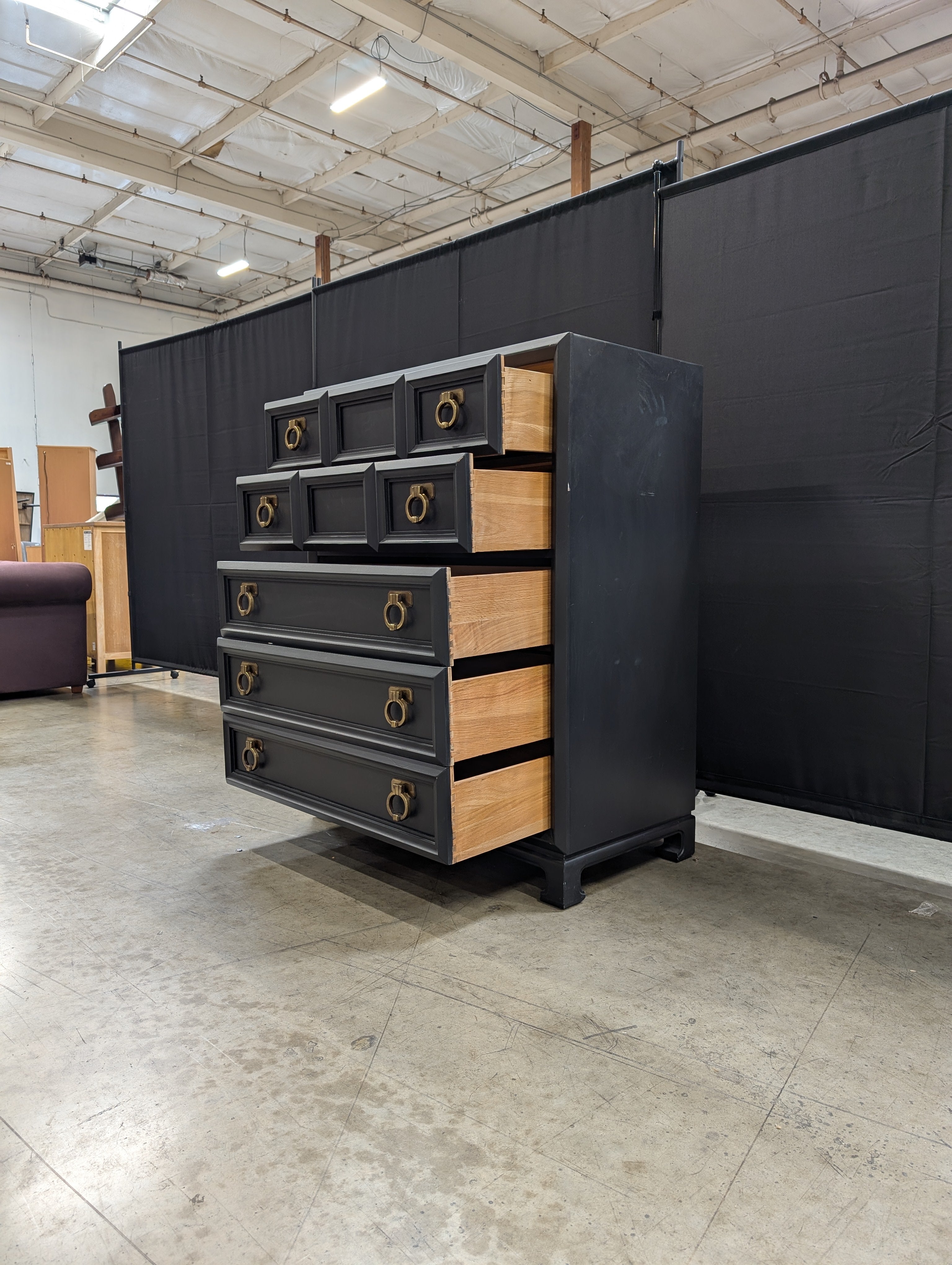 Black Thomasville Five -Drawer Chest with Brass Ring Pulls