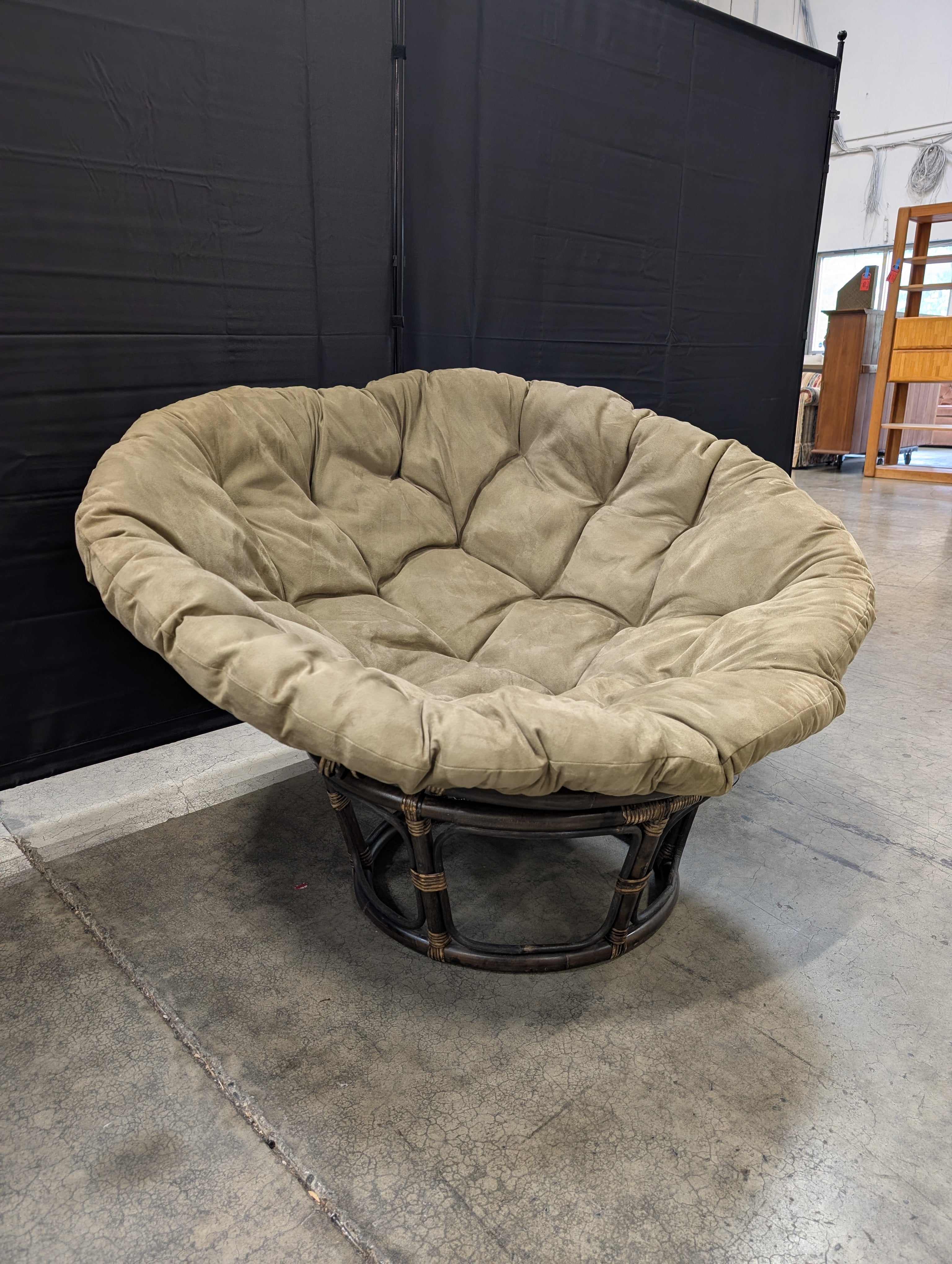 Olive Green Double Papasan Chair in Rattan