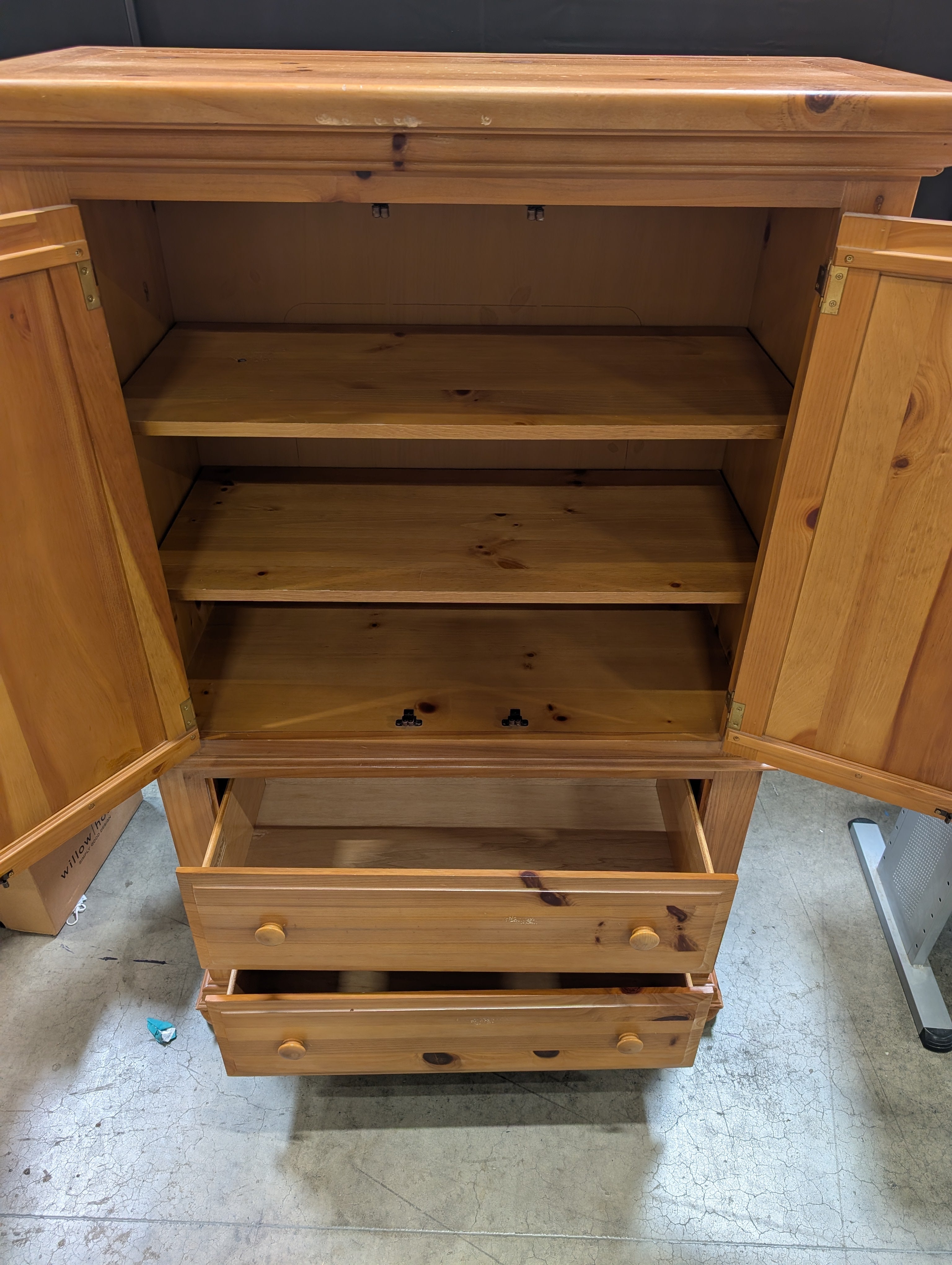 Rustic BROYHILL Pine Two-Door Armoire with Crown Molding