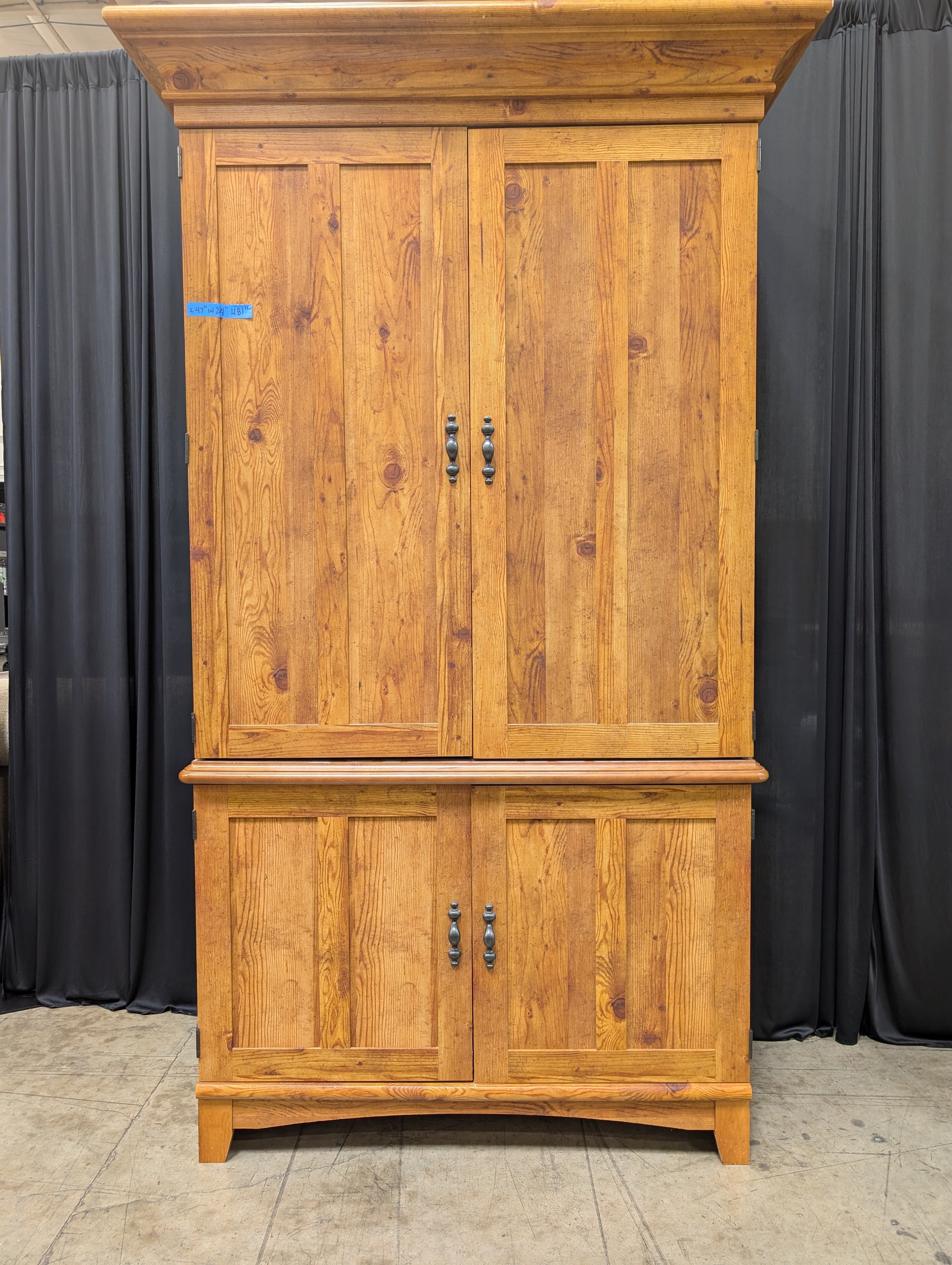 Natural Wood Storage Armoire with Dark Hardware