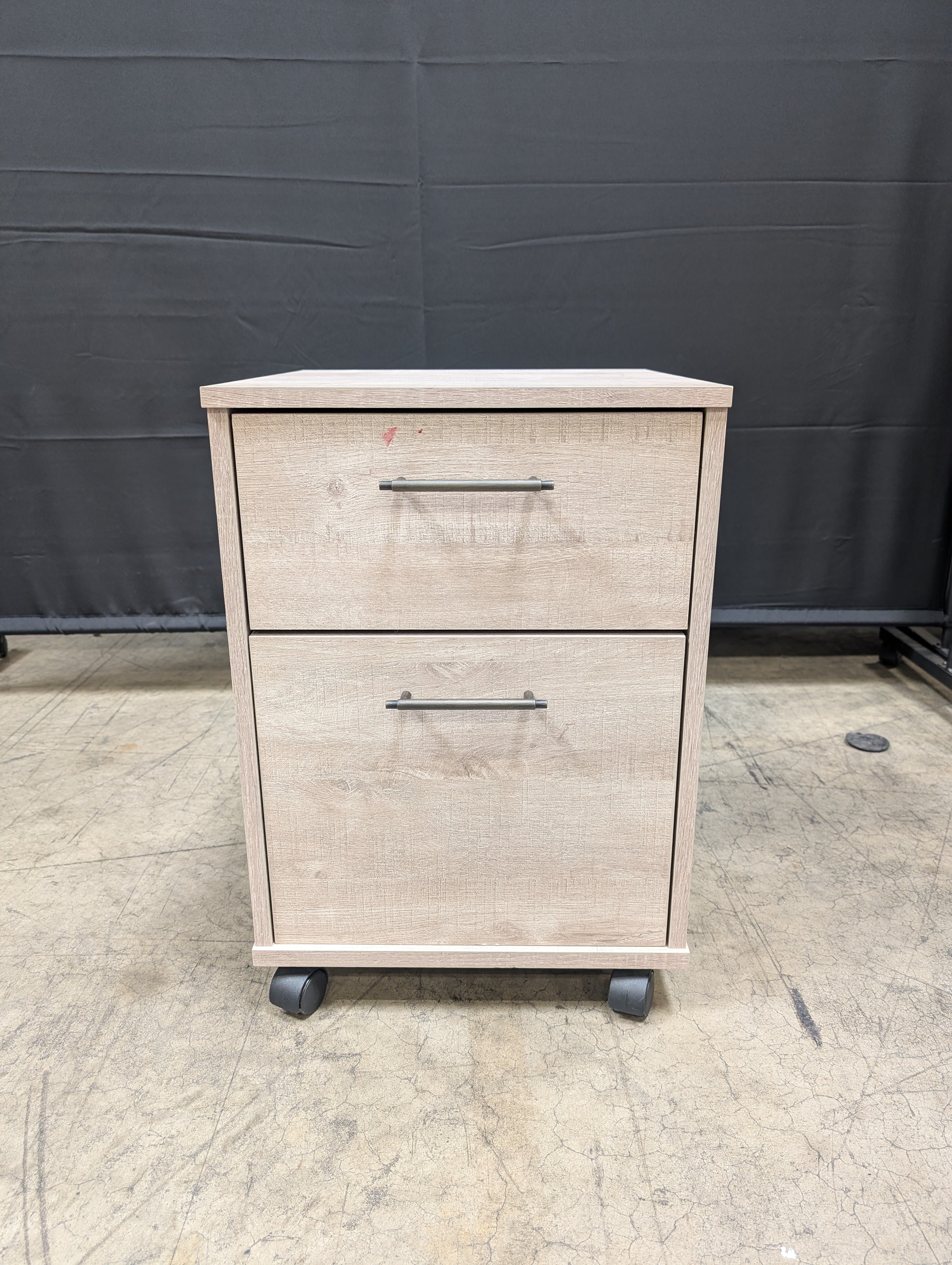 Grey Two-Drawer Rolling Nightstand in Faux Wood