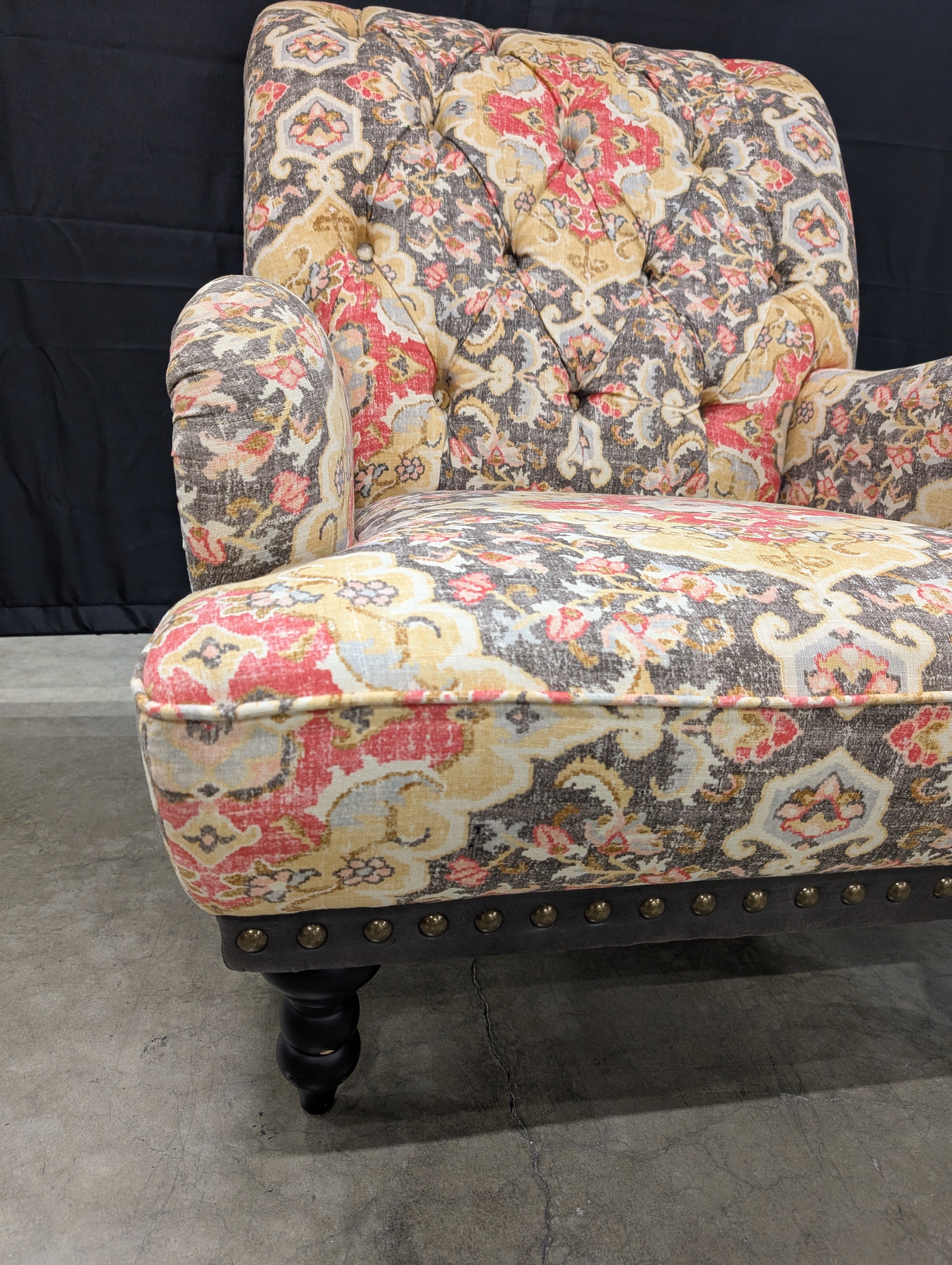 Ornate Patterned Tufted Accent Armchair