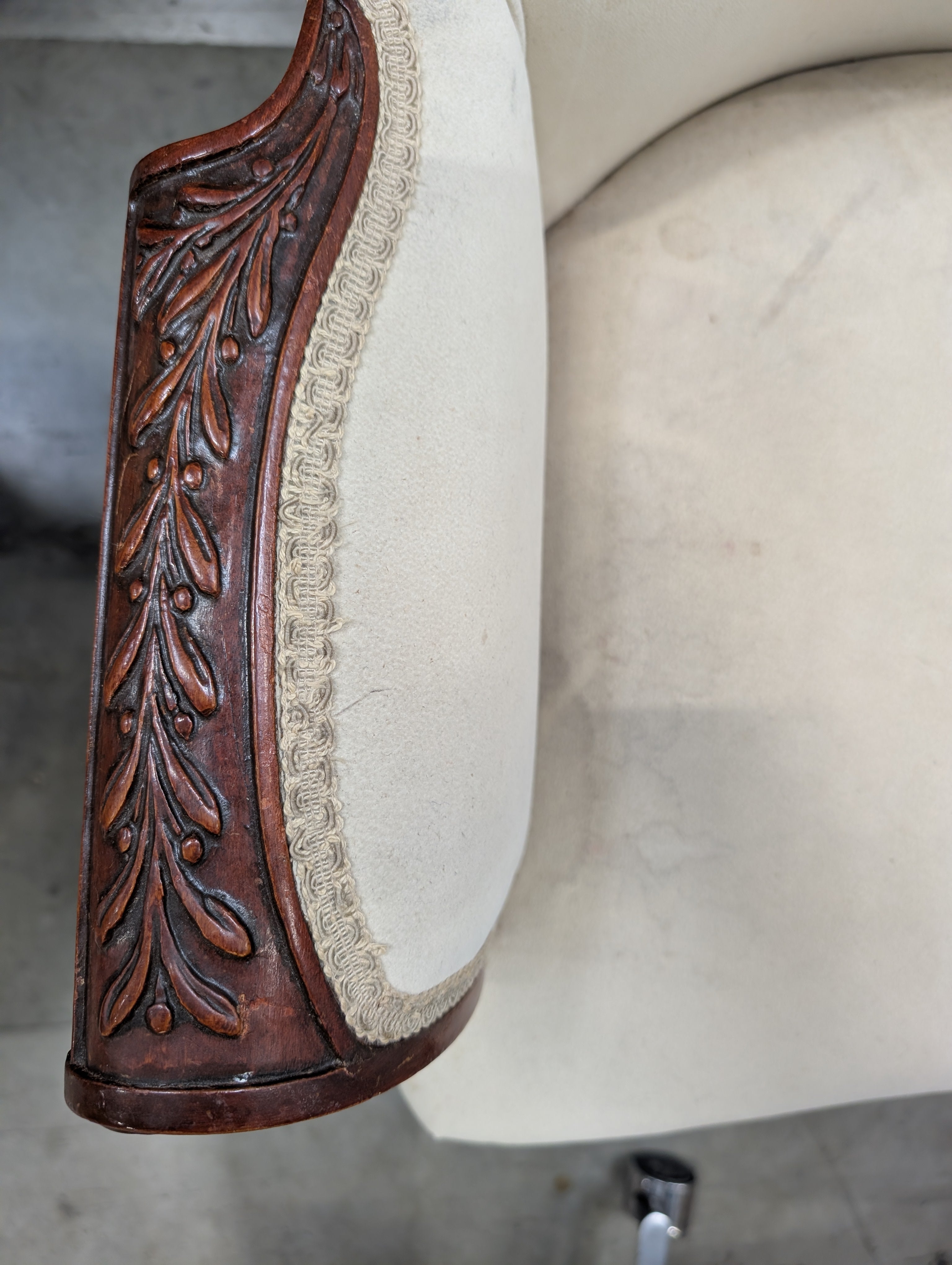Vintage French Style Carved Wood Upholstered Side Chair