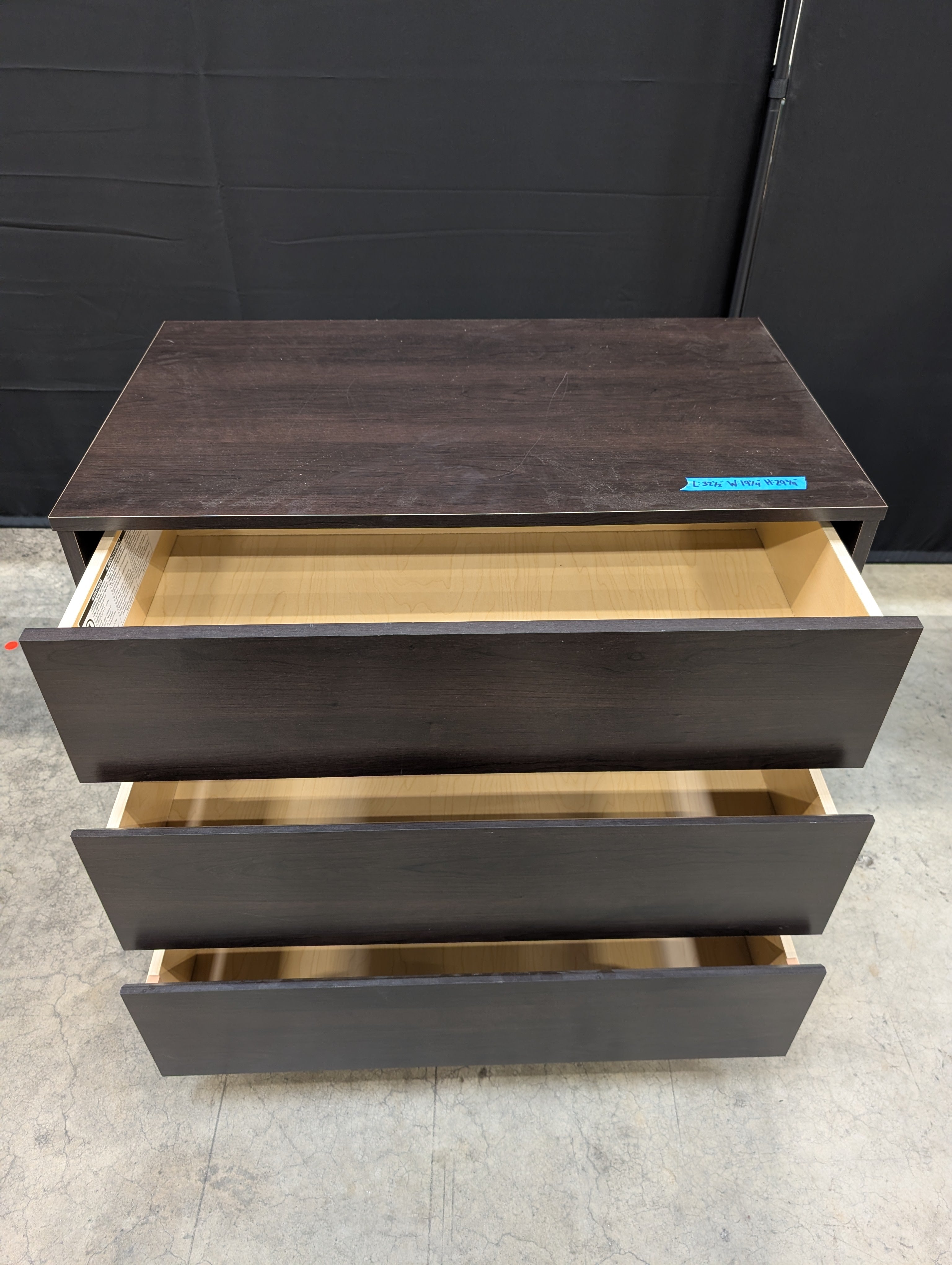 Dark Brown Three-Drawer Wood Dresser