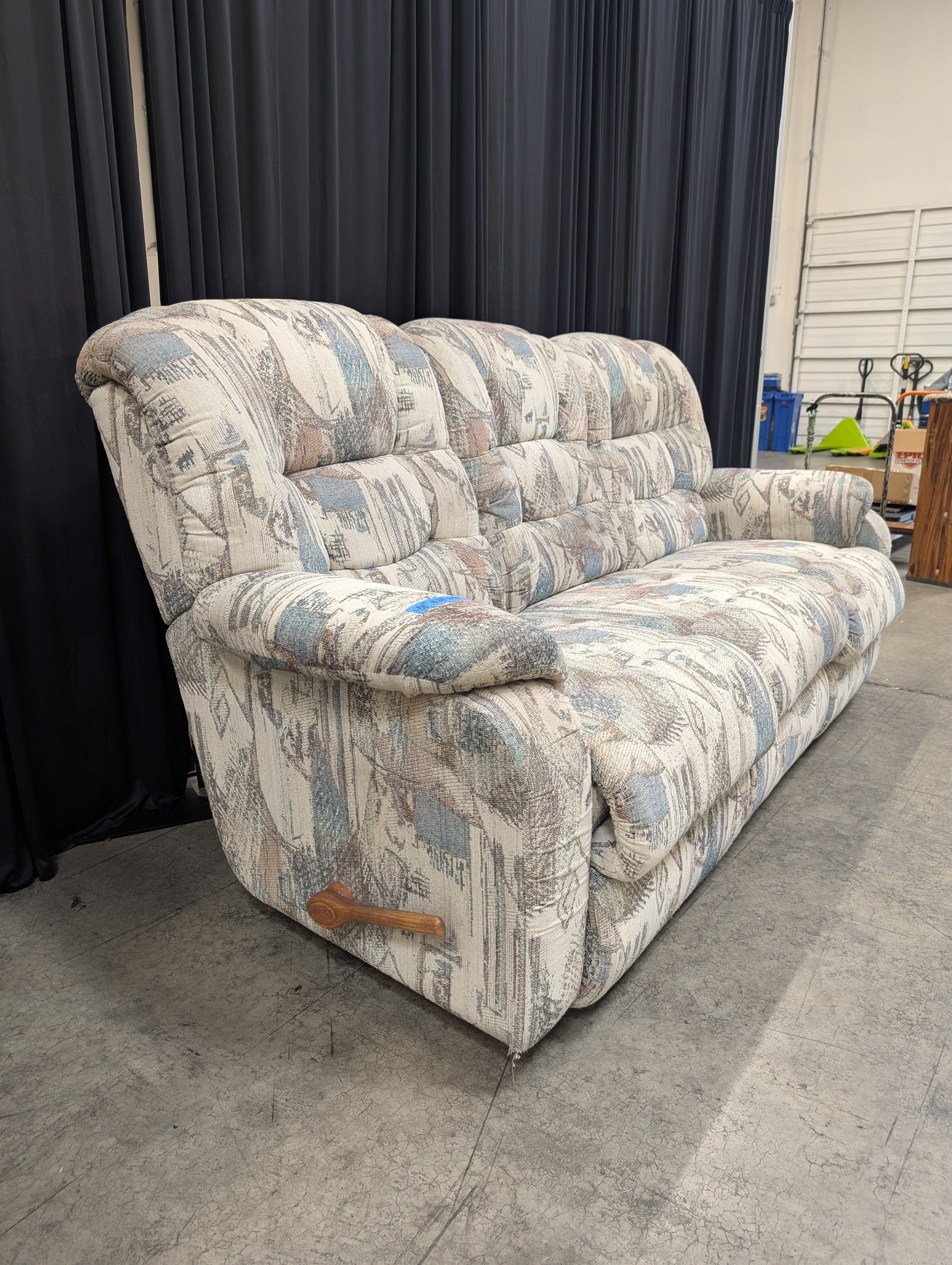 LaZboy Patterned Fabric Three-Seat Couch with Rolled Arms