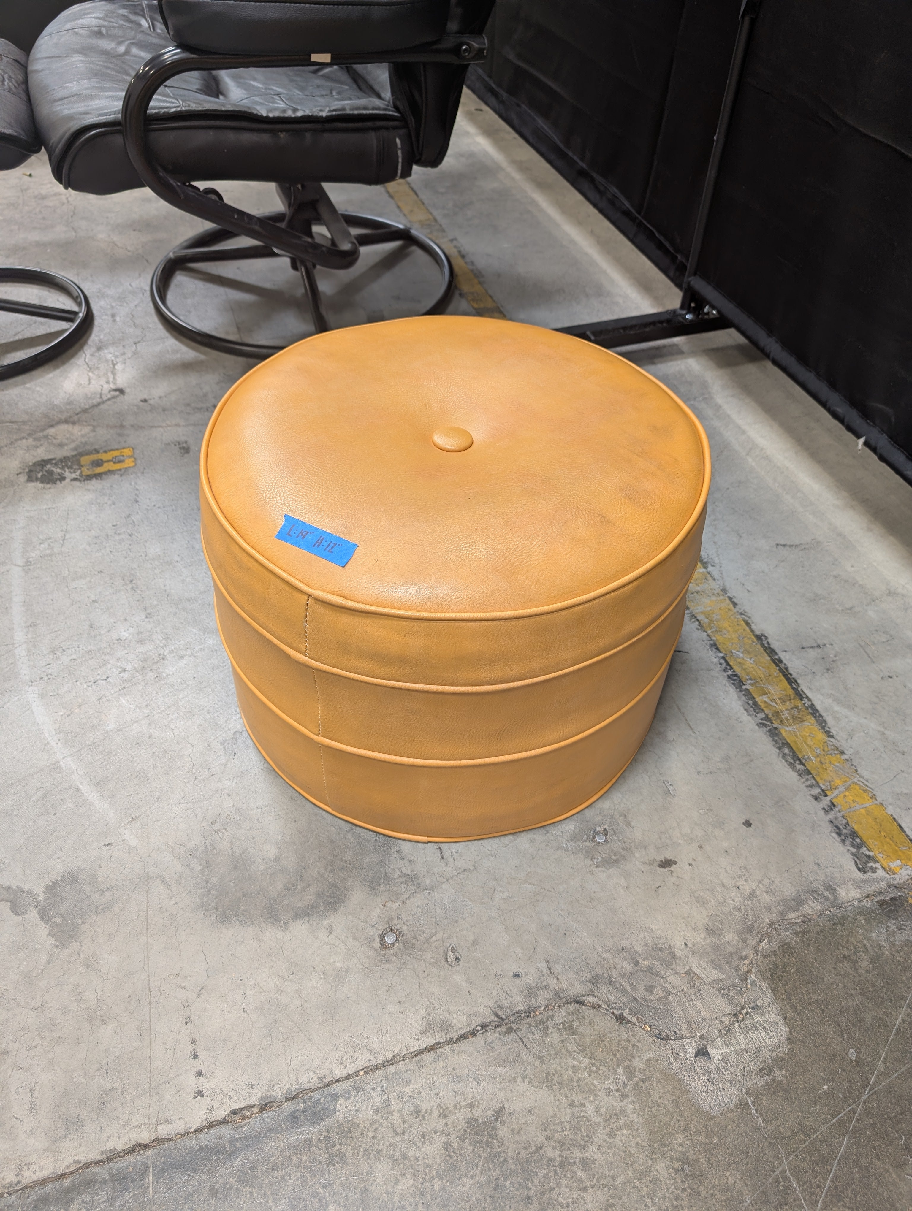 Vintage Round Yellow Ottoman with Center Button