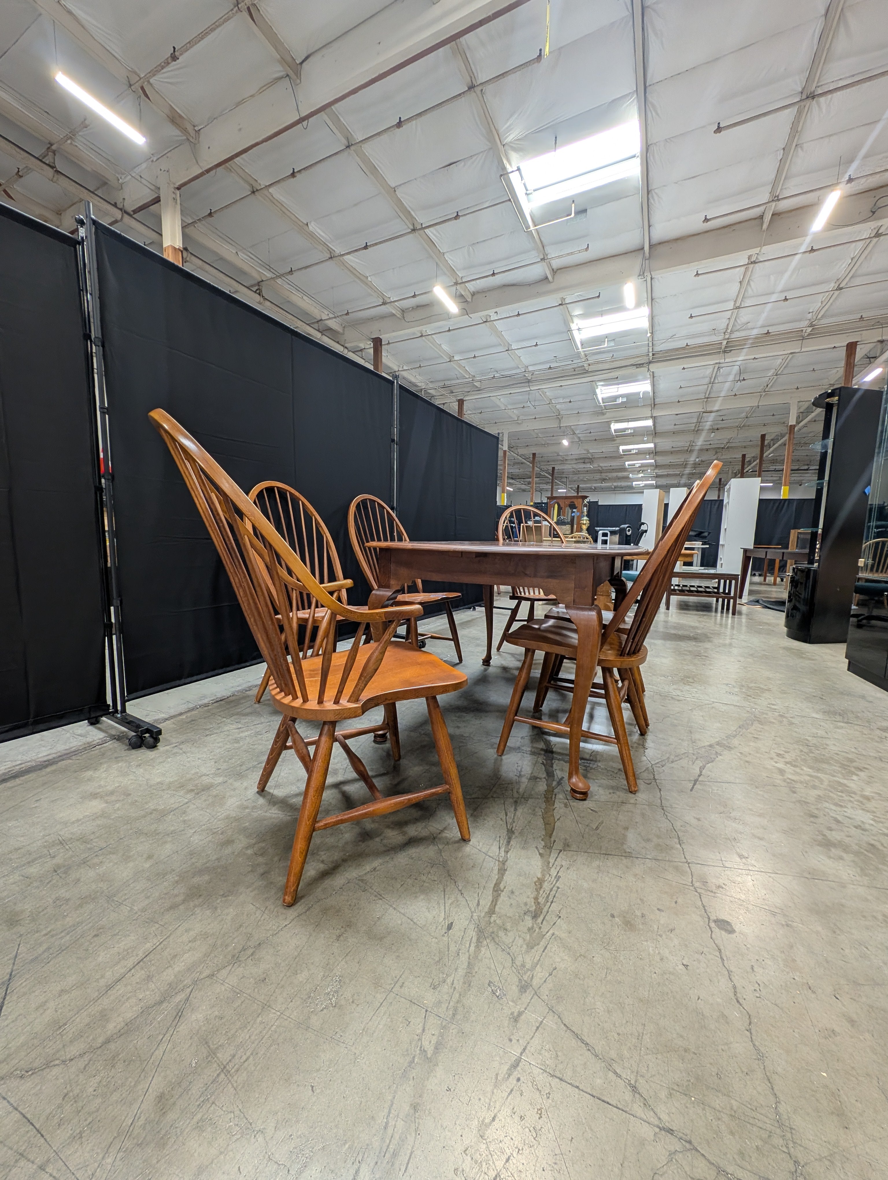 Traditional Wood Dining Table with Four Spindle Back Windsor Chairs