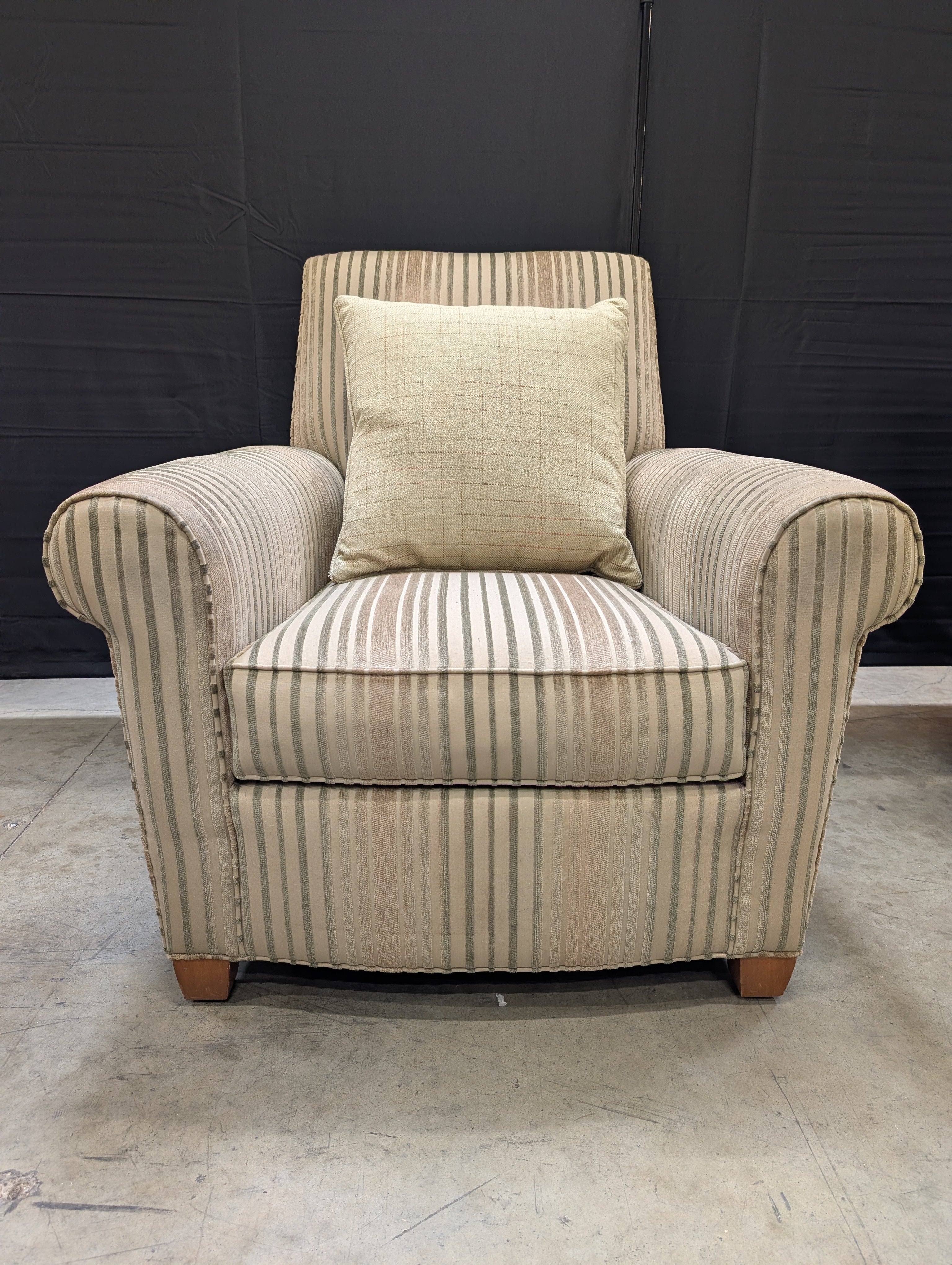 Ethan Allen Striped Armchair with Rolled Arms