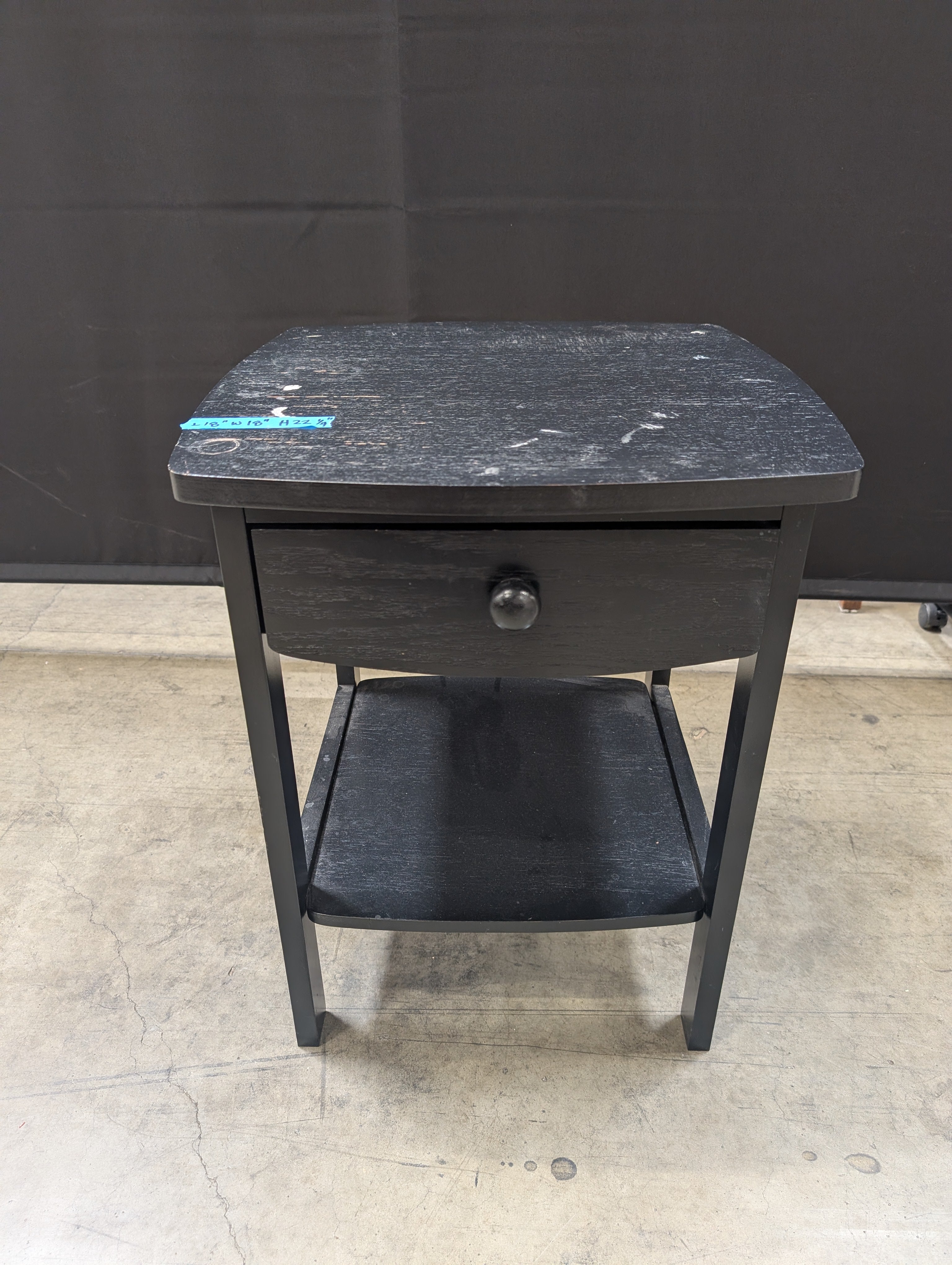 Black Wood Tone Nightstand with Drawer and Open Shelf