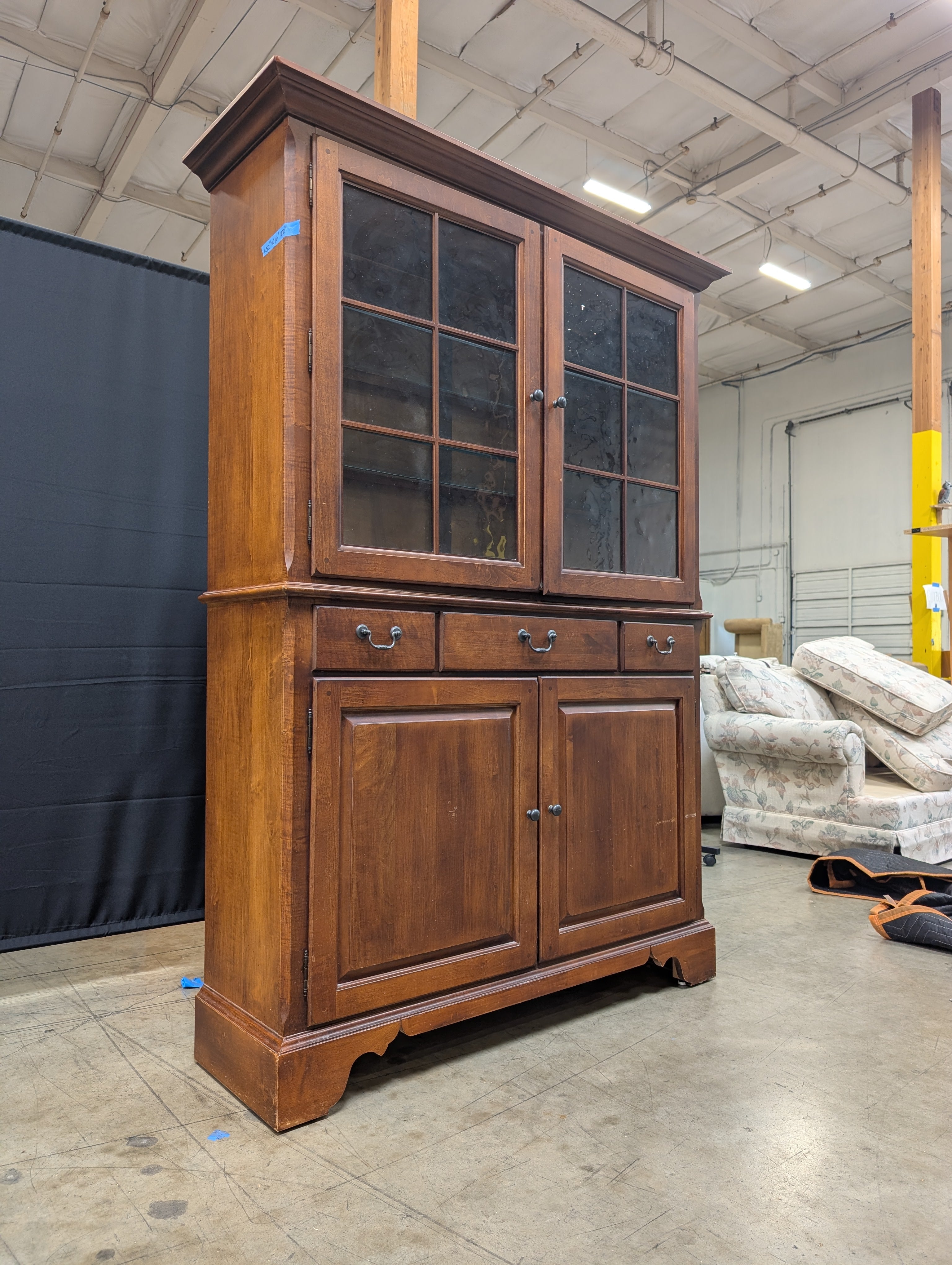 Traditional Brown Wood Display Hutch Cabinet