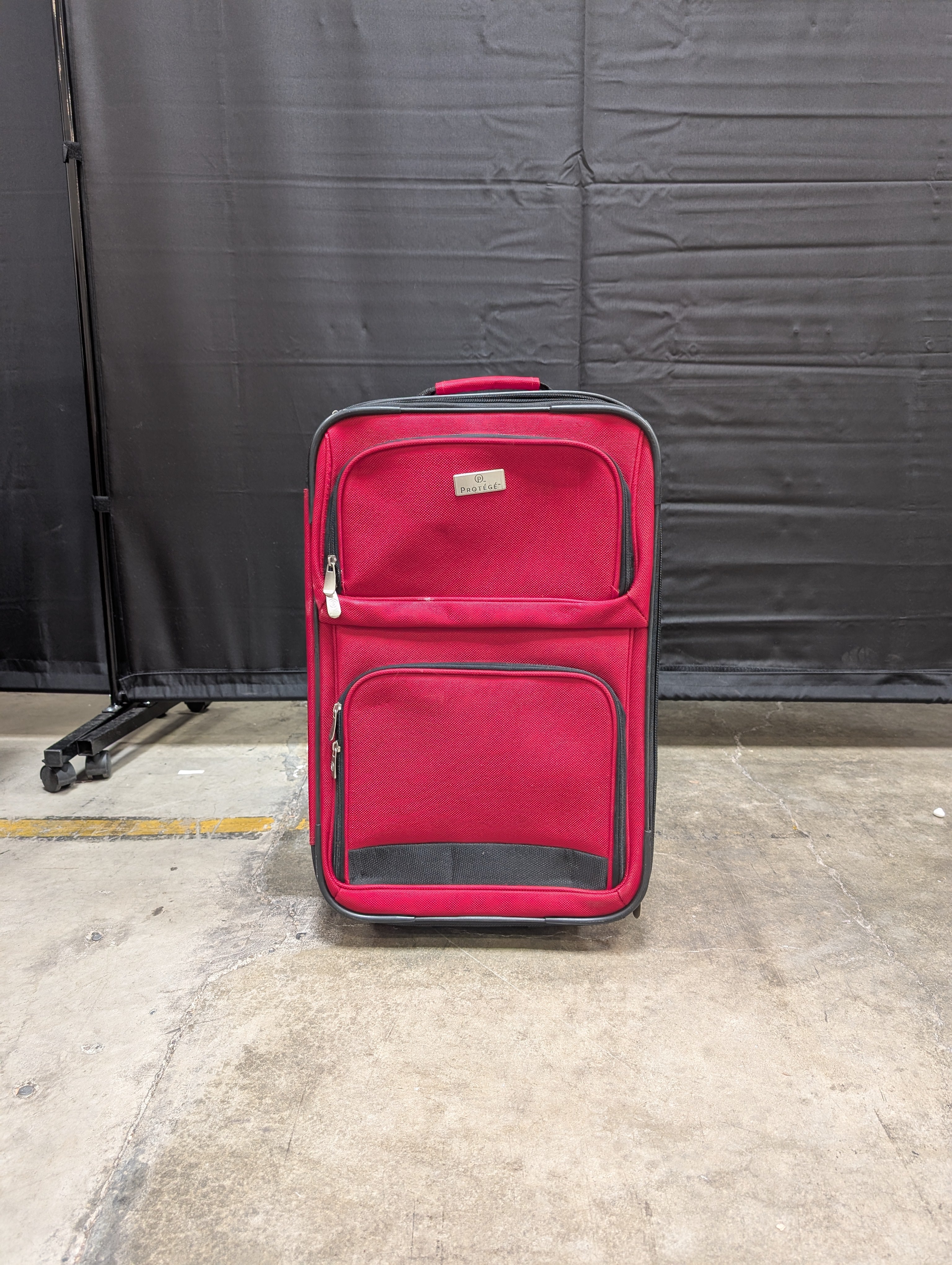Red Softshell Rolling Suitcase with Exterior Pockets
