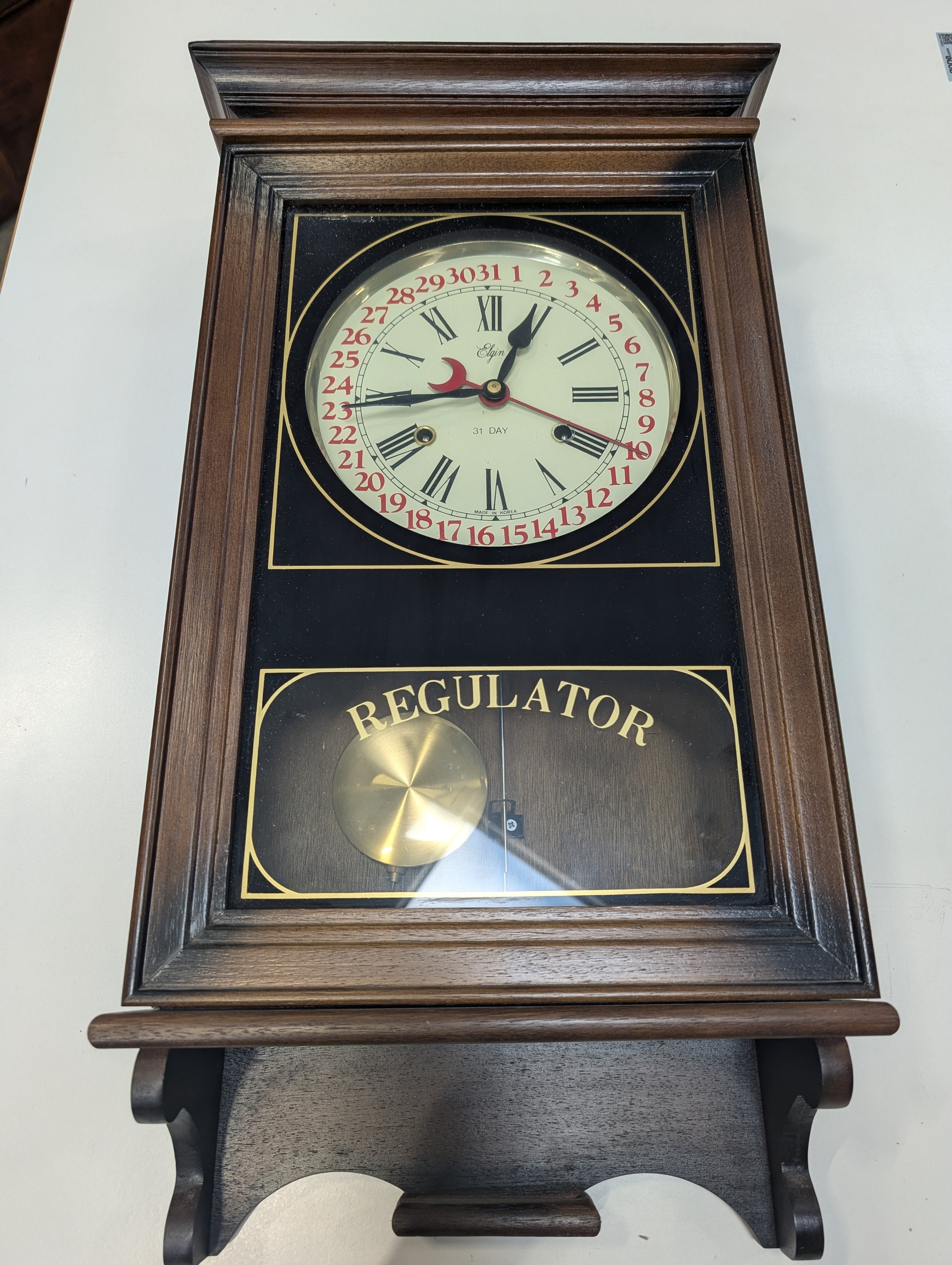 Classic Wooden Regulator Wall Clock with Calendar Dial