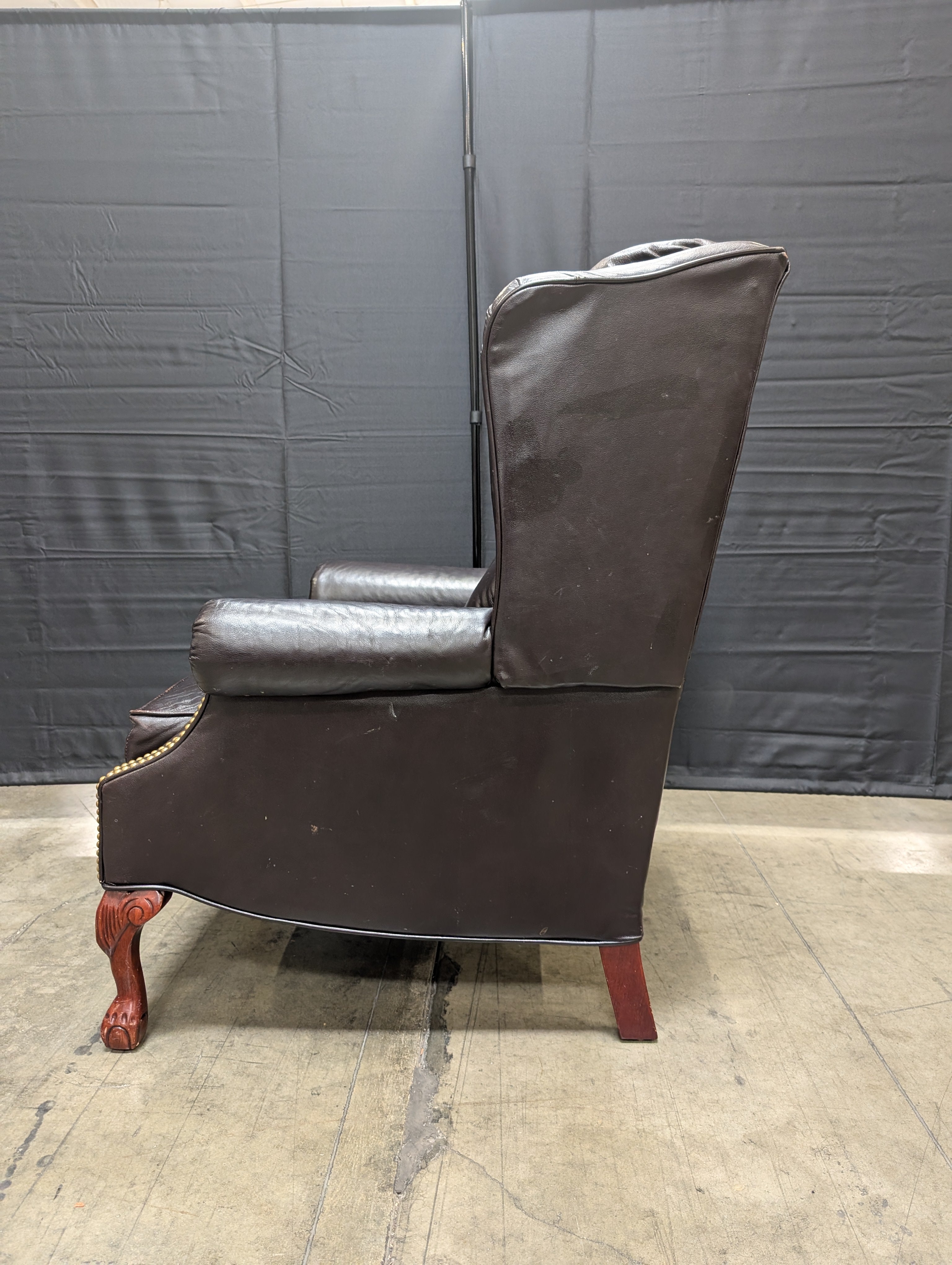 Lane Furniture Classic Dark Brown Leather Wingback Club Chair with Nailhead Trim