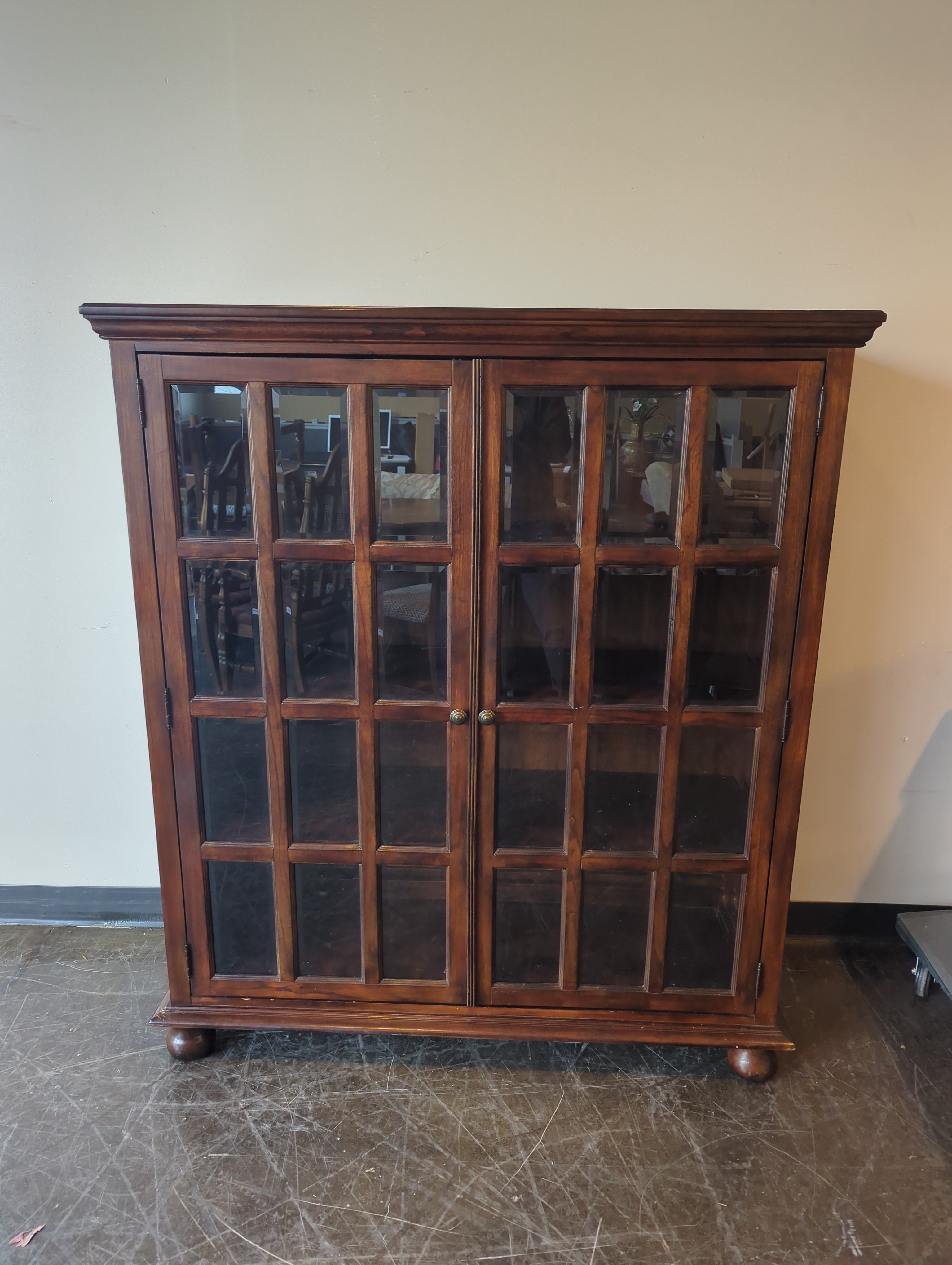 Rich Wood Display Cabinet with Glass Paned Doors