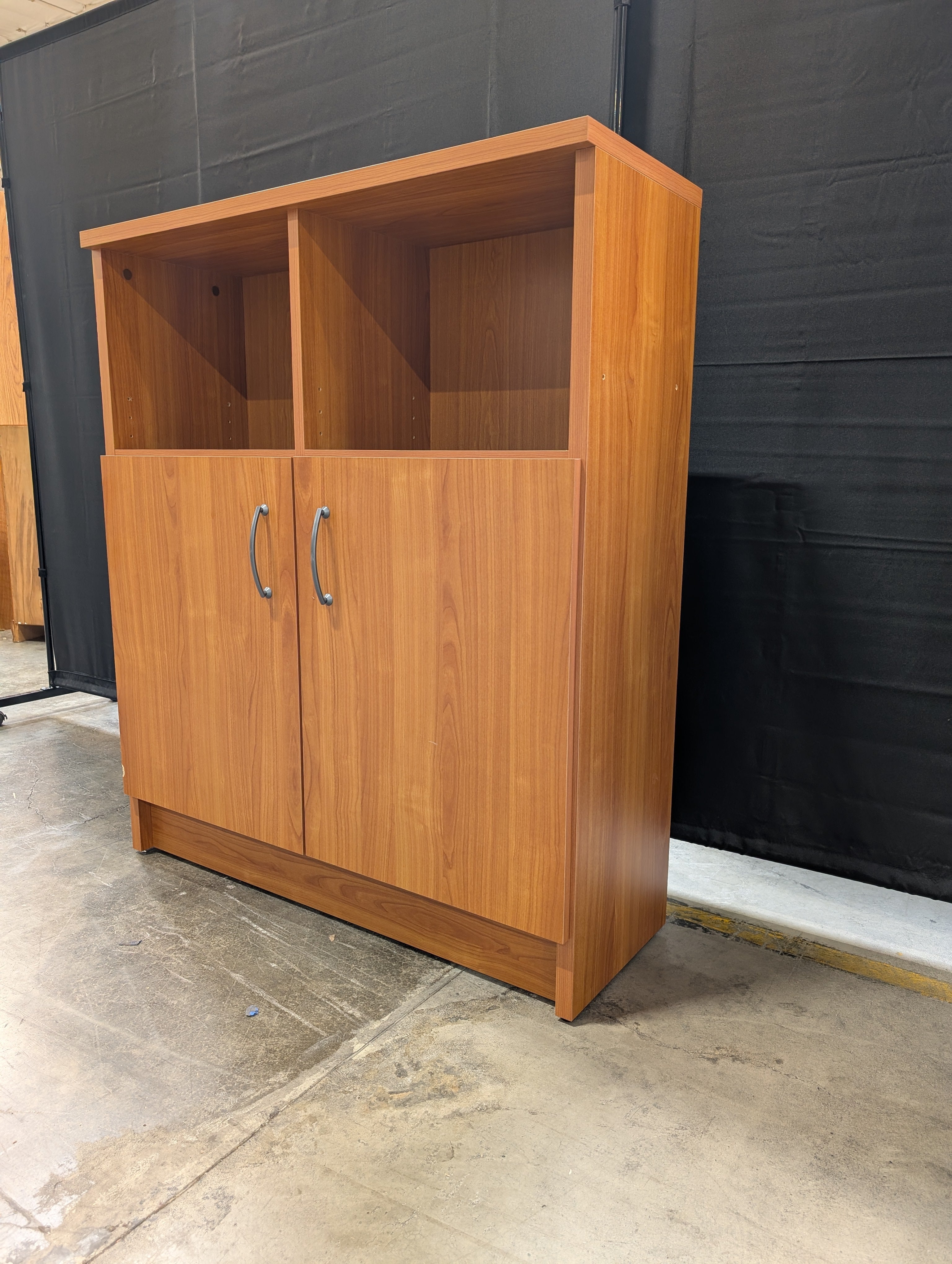 Two-Door Wood Grain Bookcase with Cubbies