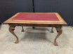 Ornate Carved Wood Desk with Reddish-Brown Top