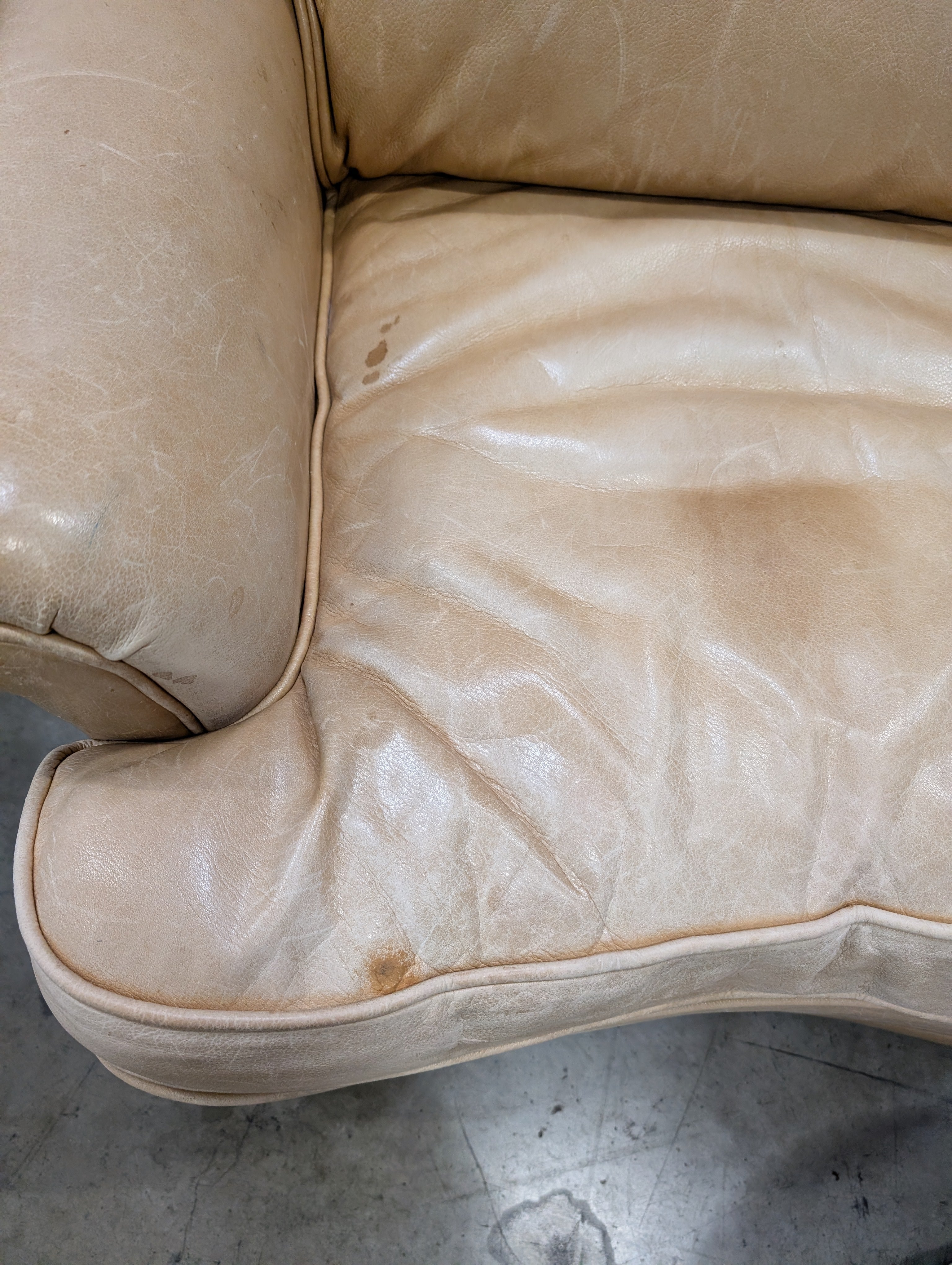 Tan Leather ETHAN ALLEN Armchair with Matching Ottoman