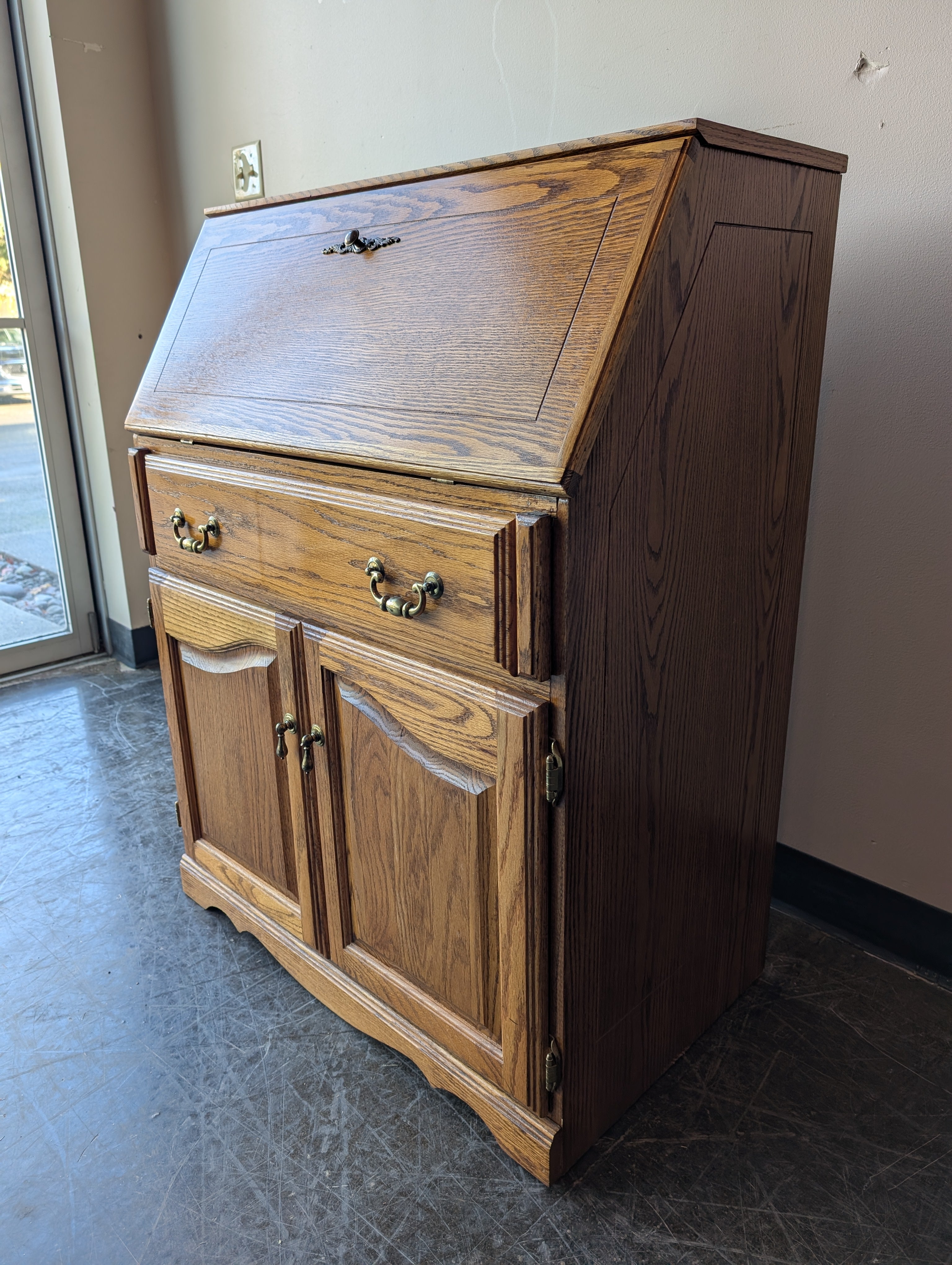 Vintage Oak Secretary Desk with Drop-Front