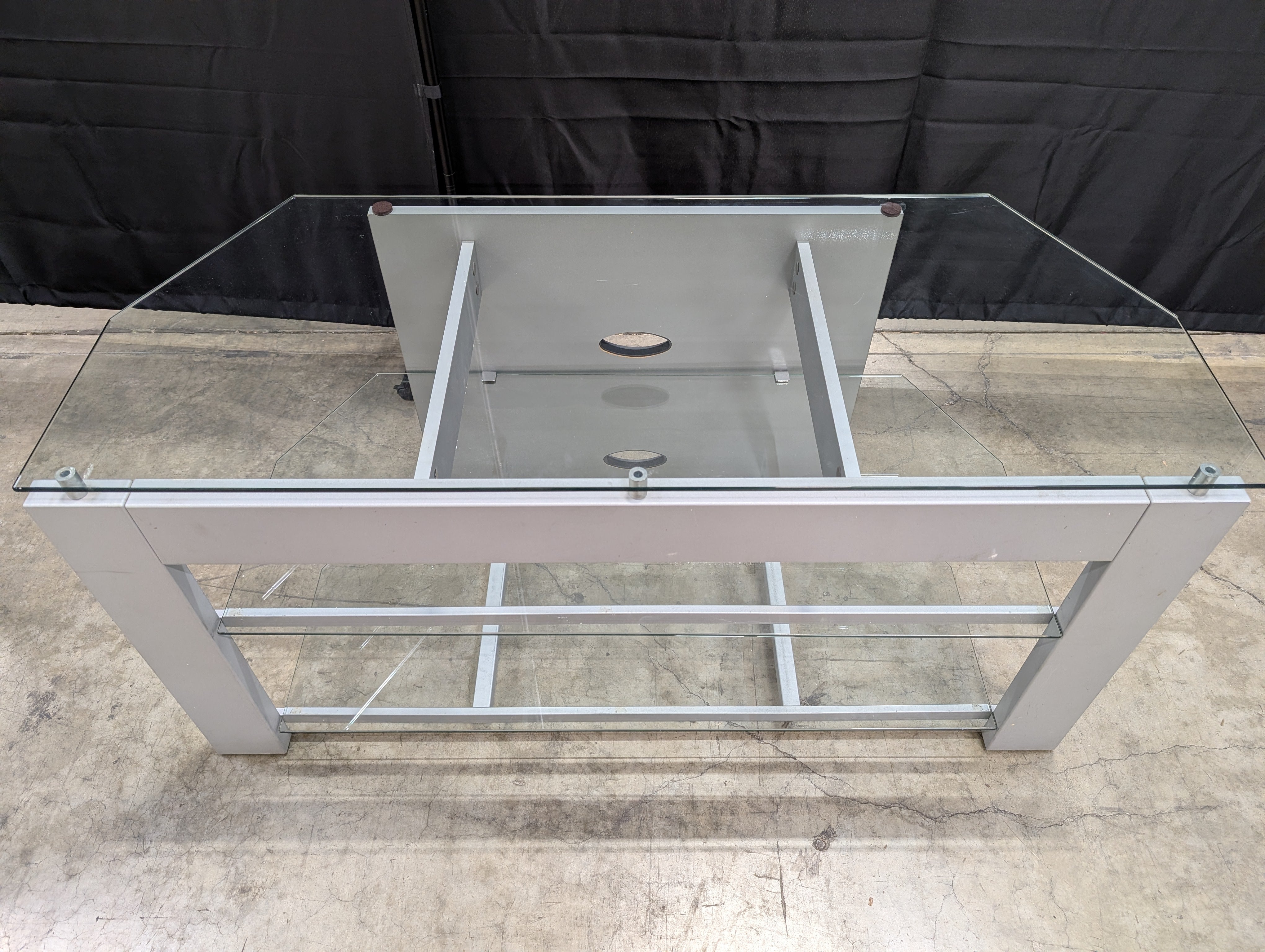 Modern Grey Frame Glass Shelf Media Console TV Stand