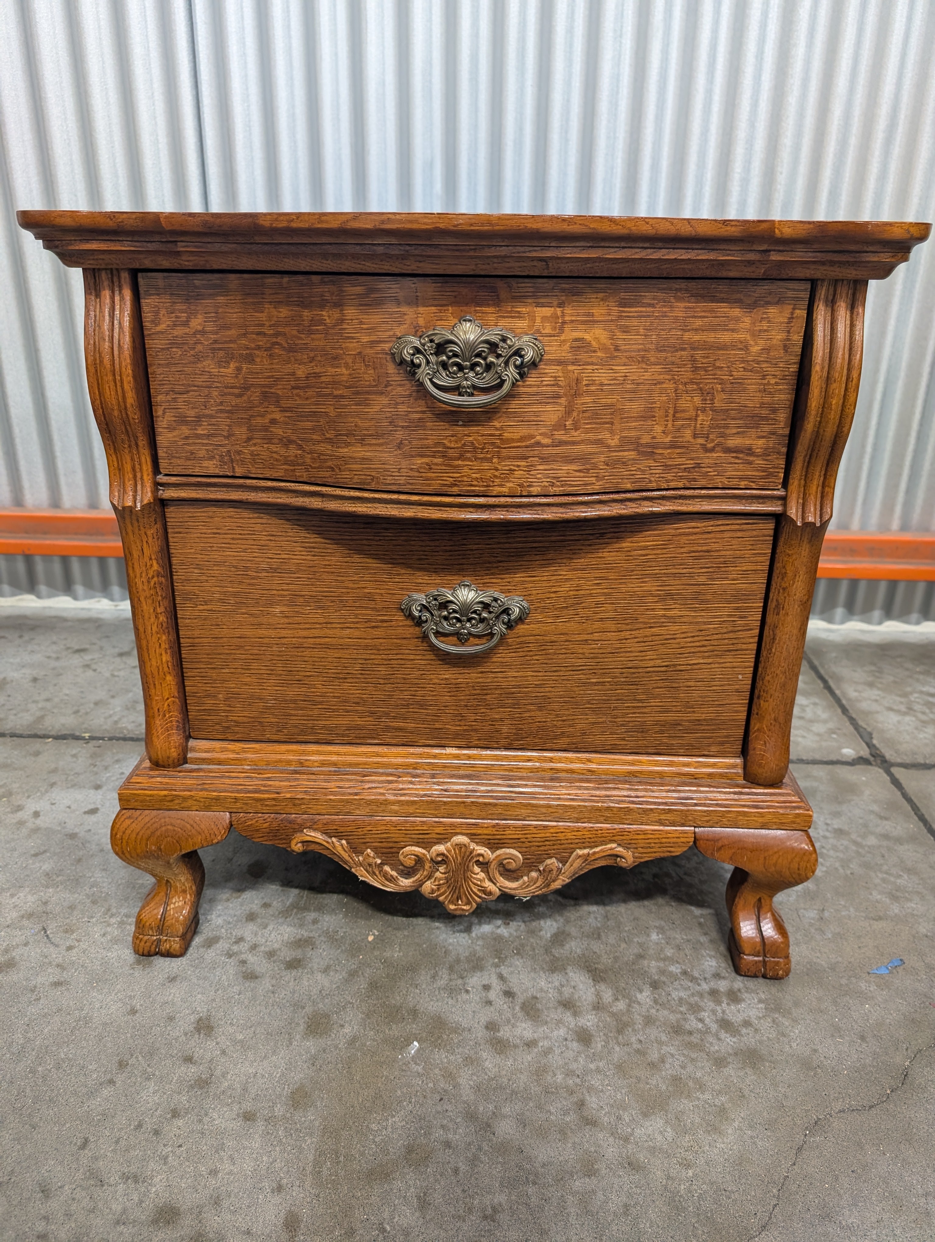 Vintage Carved Wood Two-Drawer Nightstand
