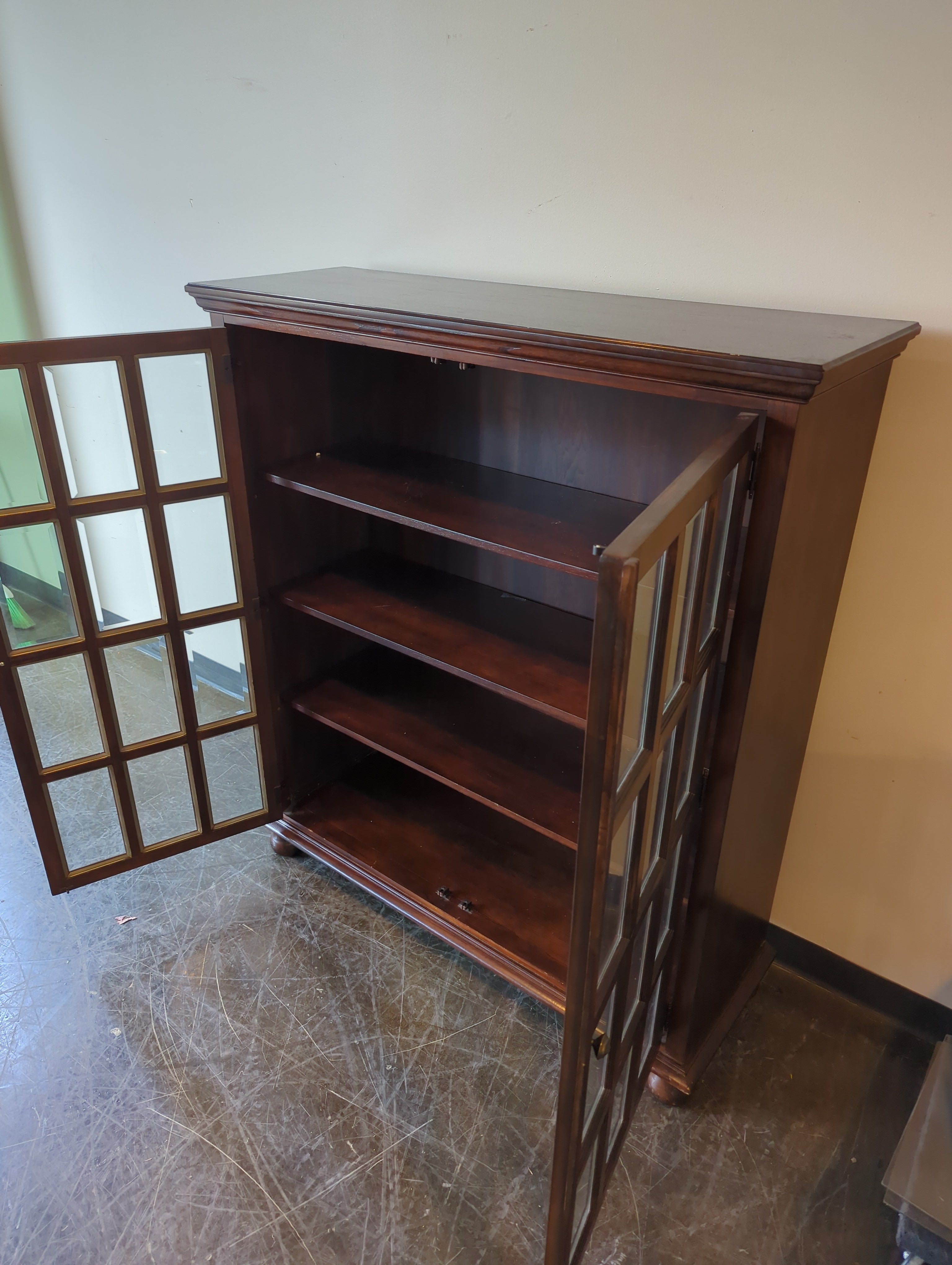 Rich Wood Display Cabinet with Glass Paned Doors