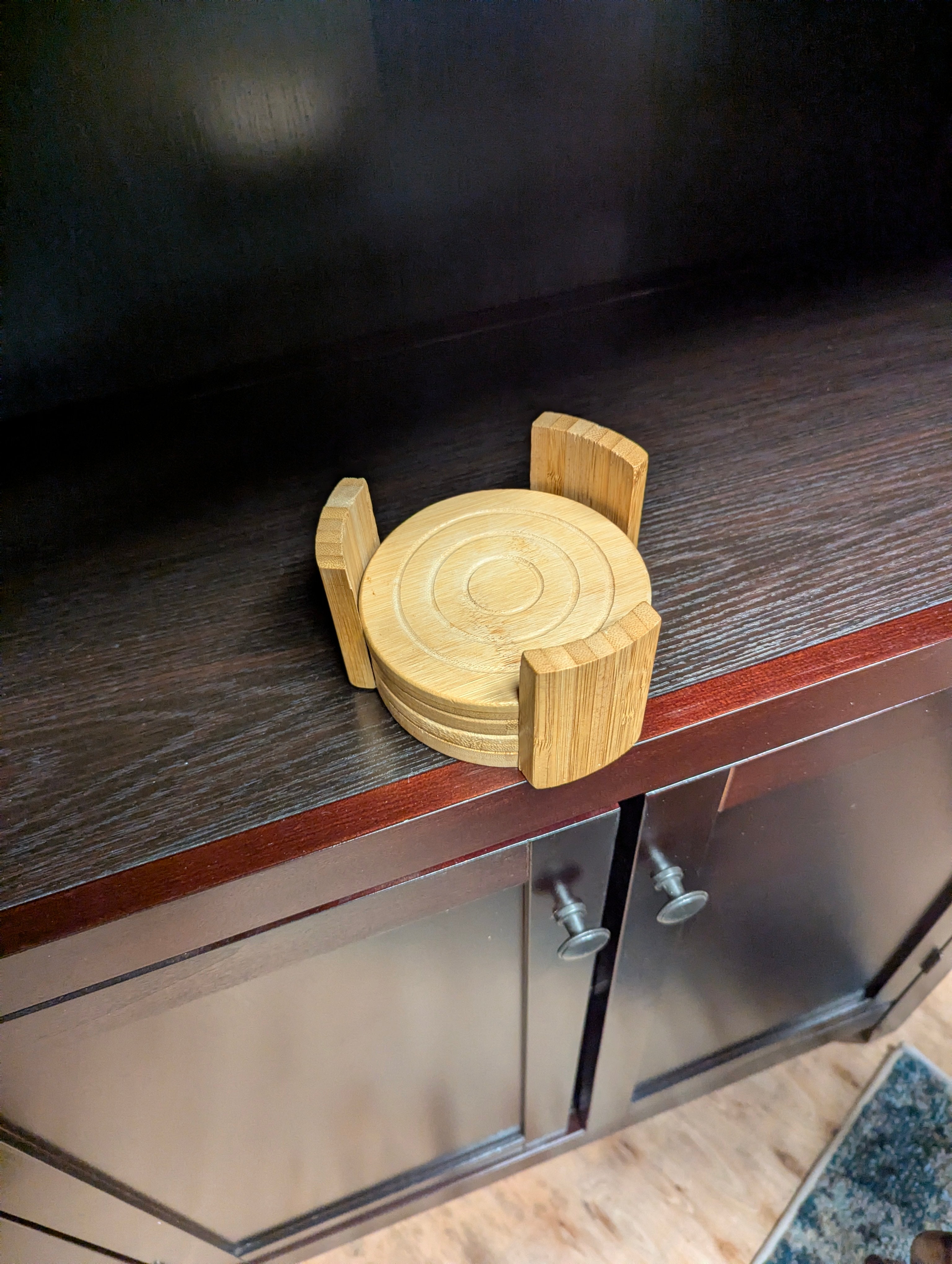 Natural Wood Round Coaster Set with Storage Holder