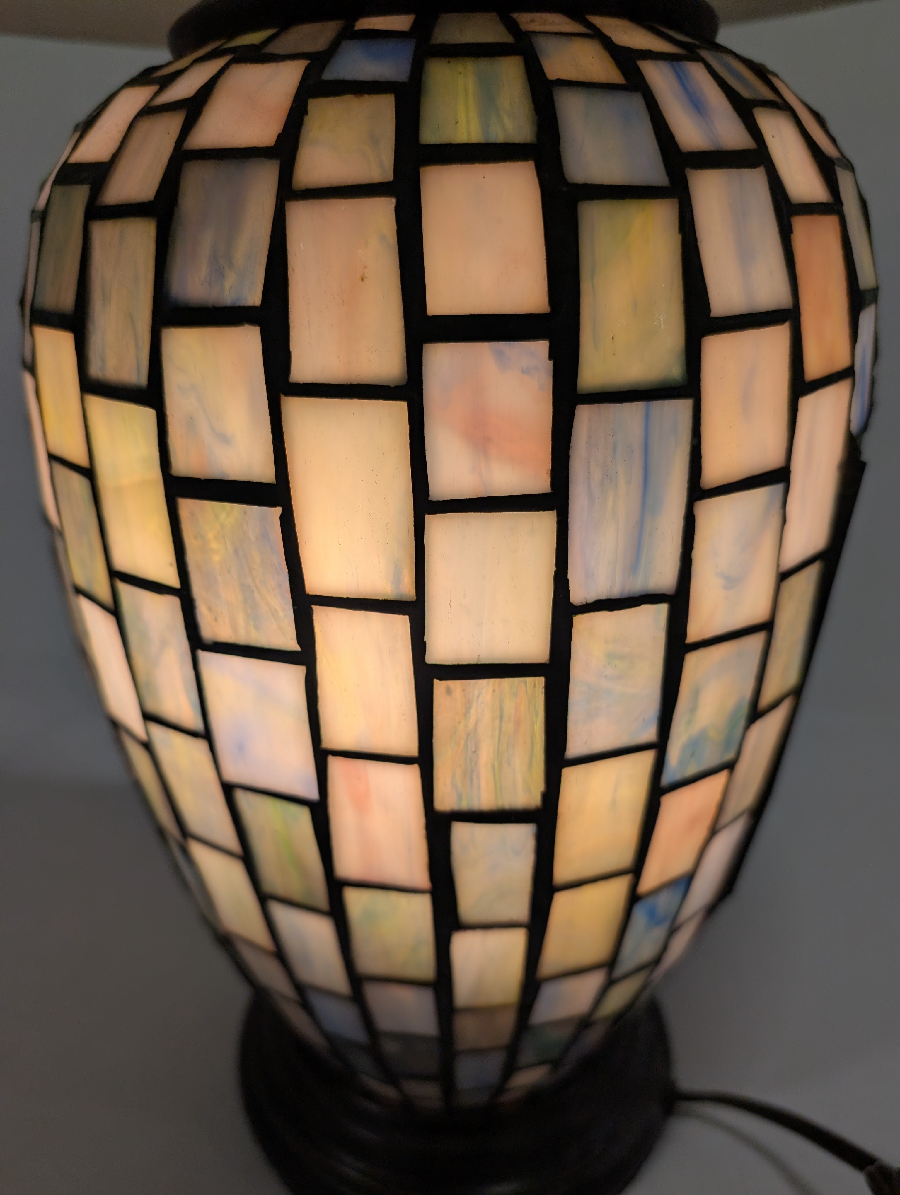 Artisan Mosaic Glass Table Lamp with Fabric Bell Shade