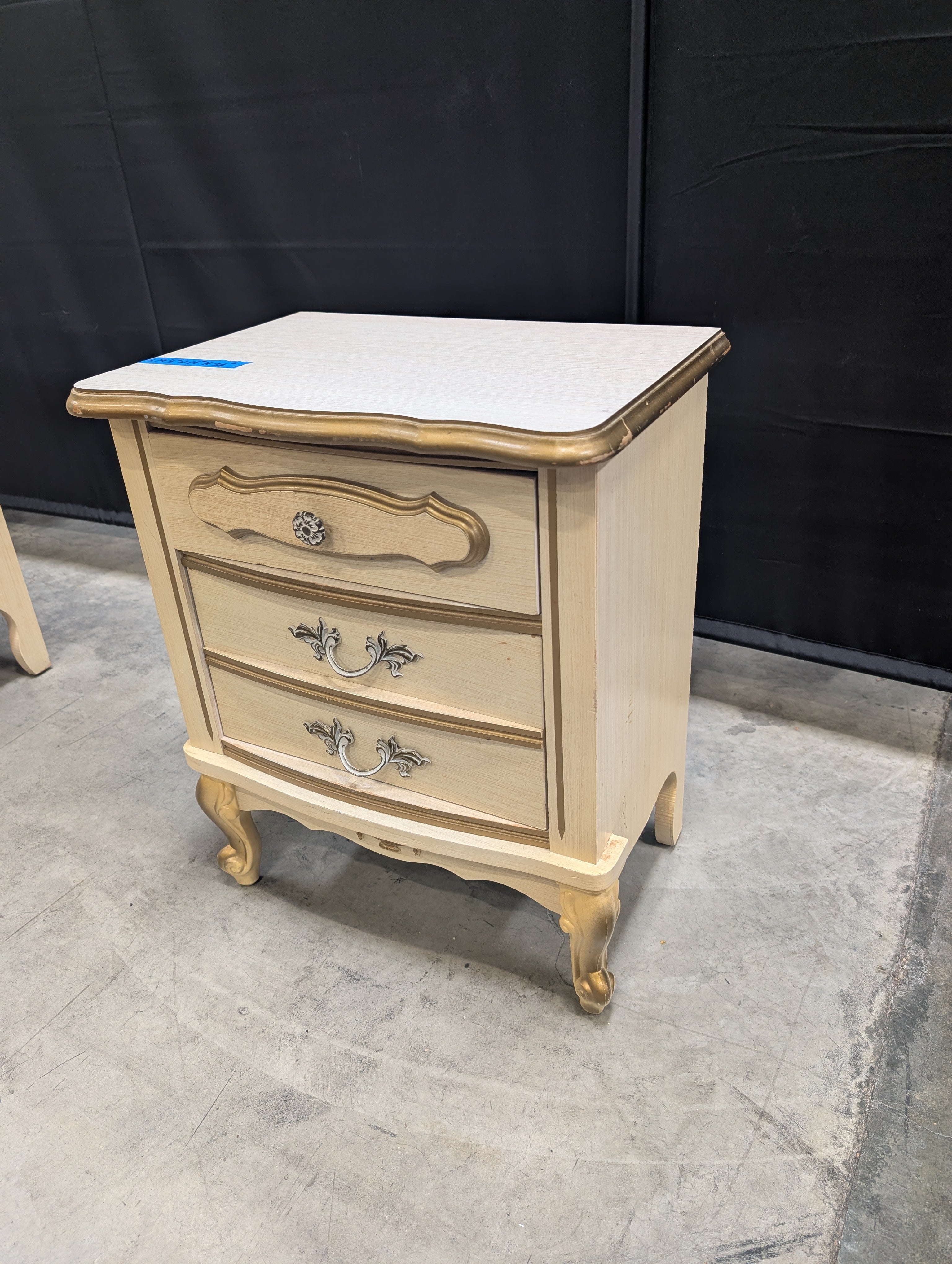 Vintage French Provincial Cream Nightstand Gold Trim