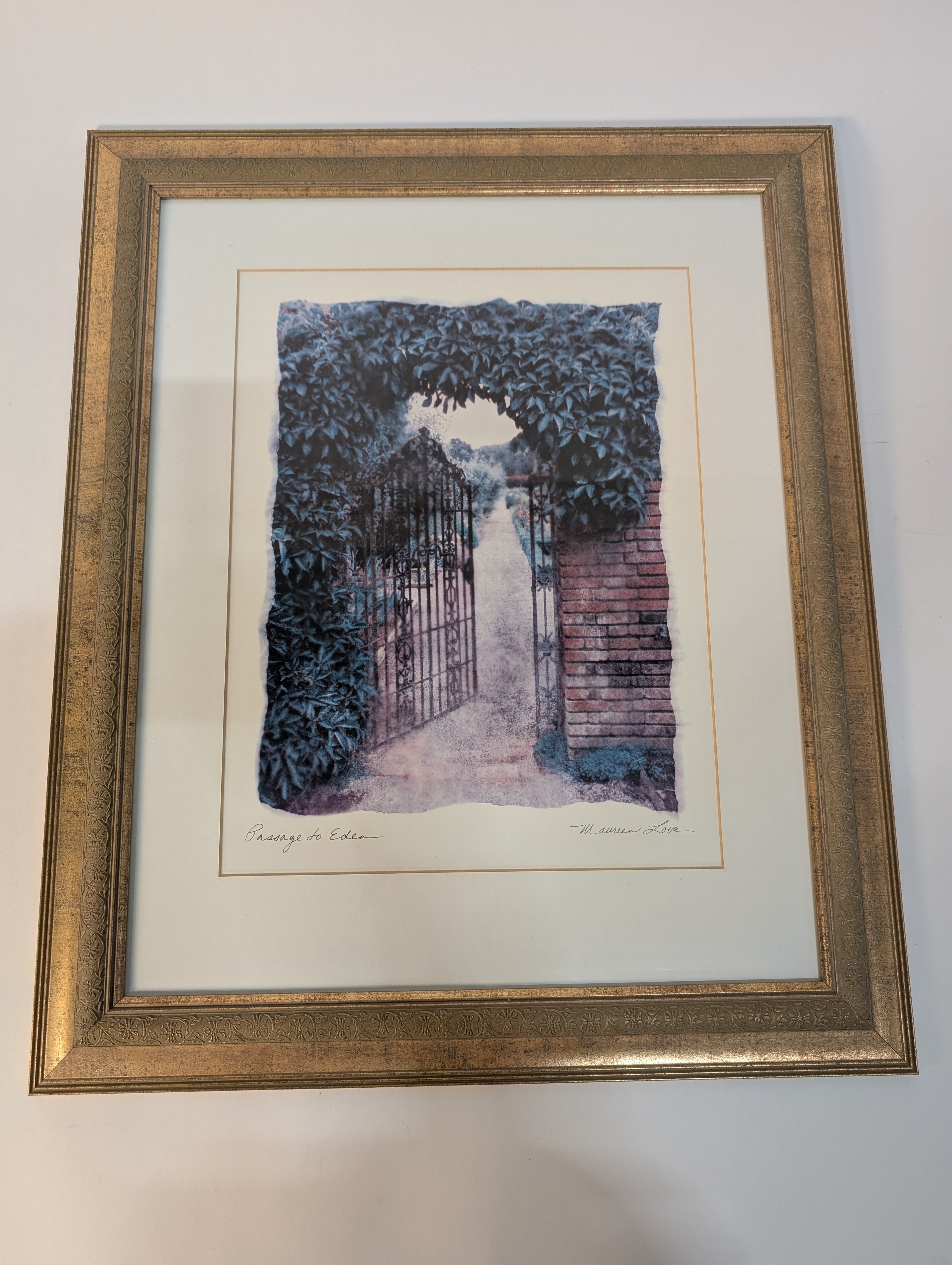 Passage to Eden Framed Art Print Gold Tone Frame Garden Gate Scene