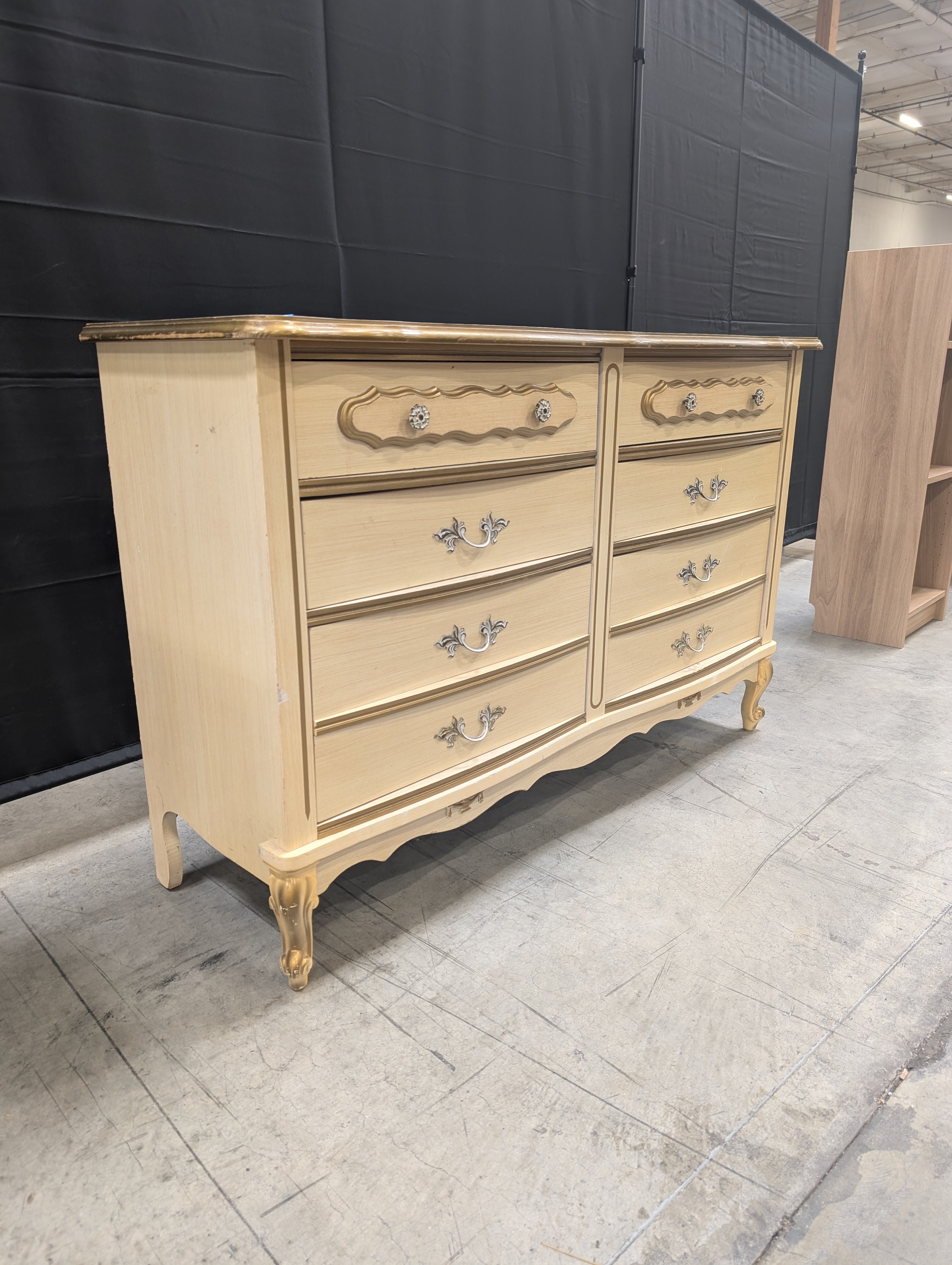 Vintage Cream French Provincial Style Dresser with Gold Accents